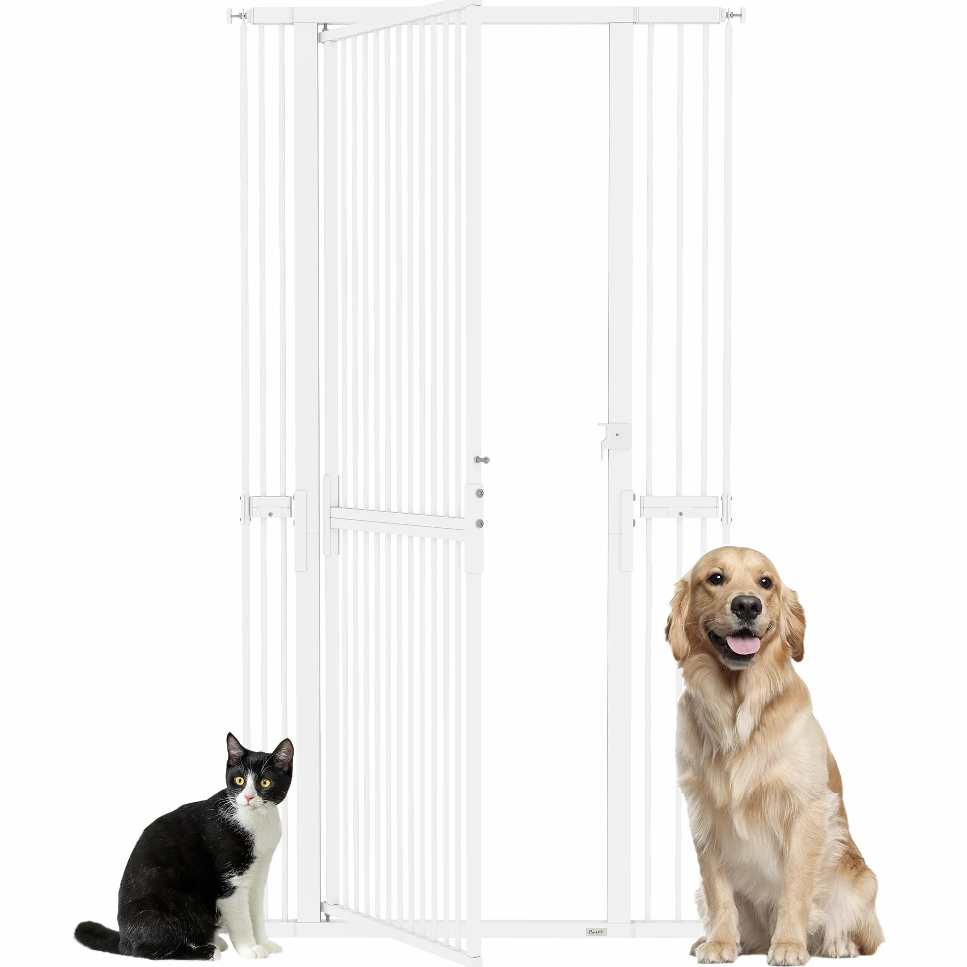 PawHut Cancelletto di Sicurezza per Cani Gatti 180cm, Estensibile 77-104 cm, Spazio 3.5cm, Bianco