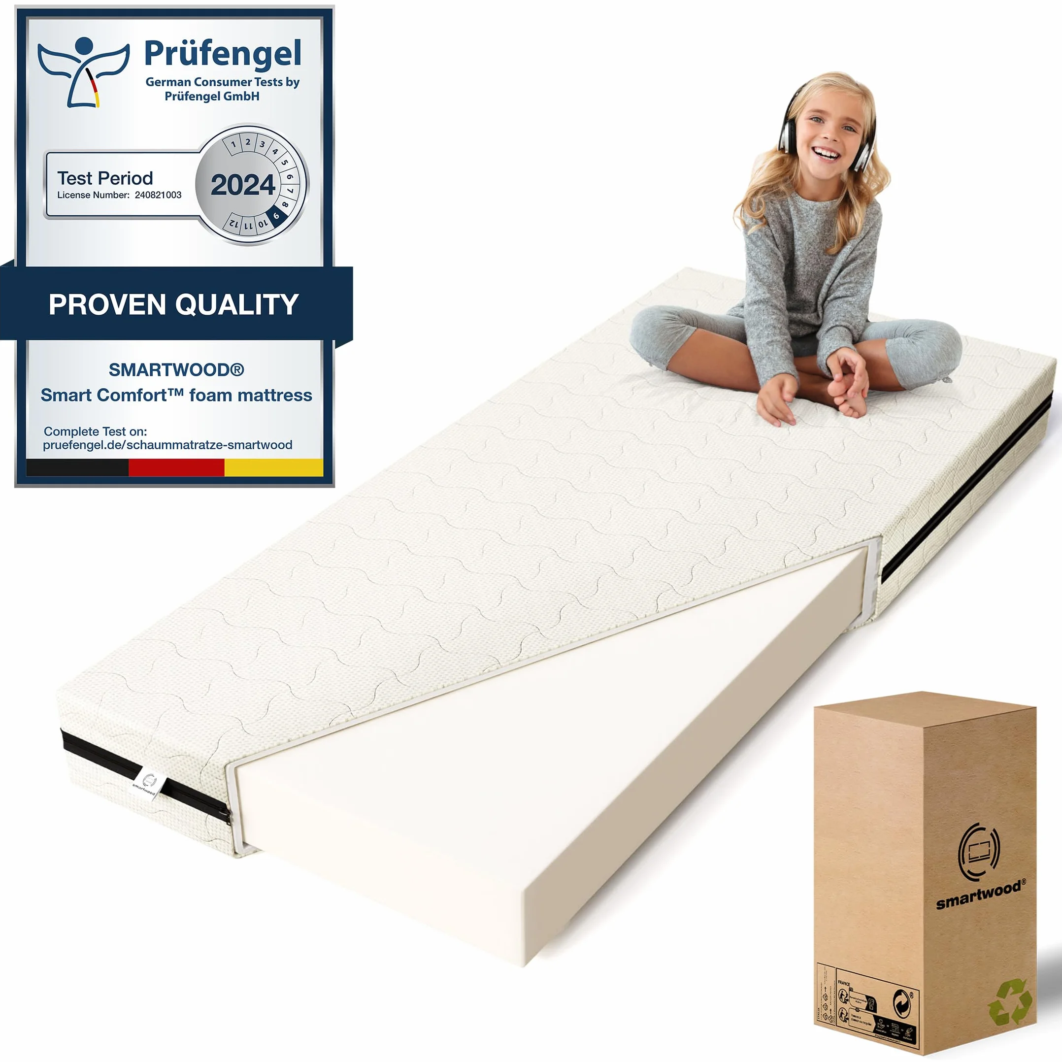smartwood Materasso 120x200 Bambini 14cm - Schiuma H2 Certificato Oeko-TEX – Reversibile – Rivestimento Lavabile Anti-allergico e Traspirante | Made in EU