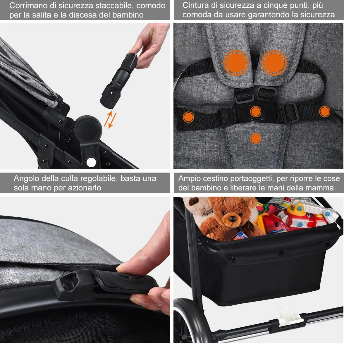 COSTWAY Passeggino 2 in 1 Pieghevole con Sedile Reversibile, Schienale Regolabile, per Bambini 0-3 Anni (Grigio)