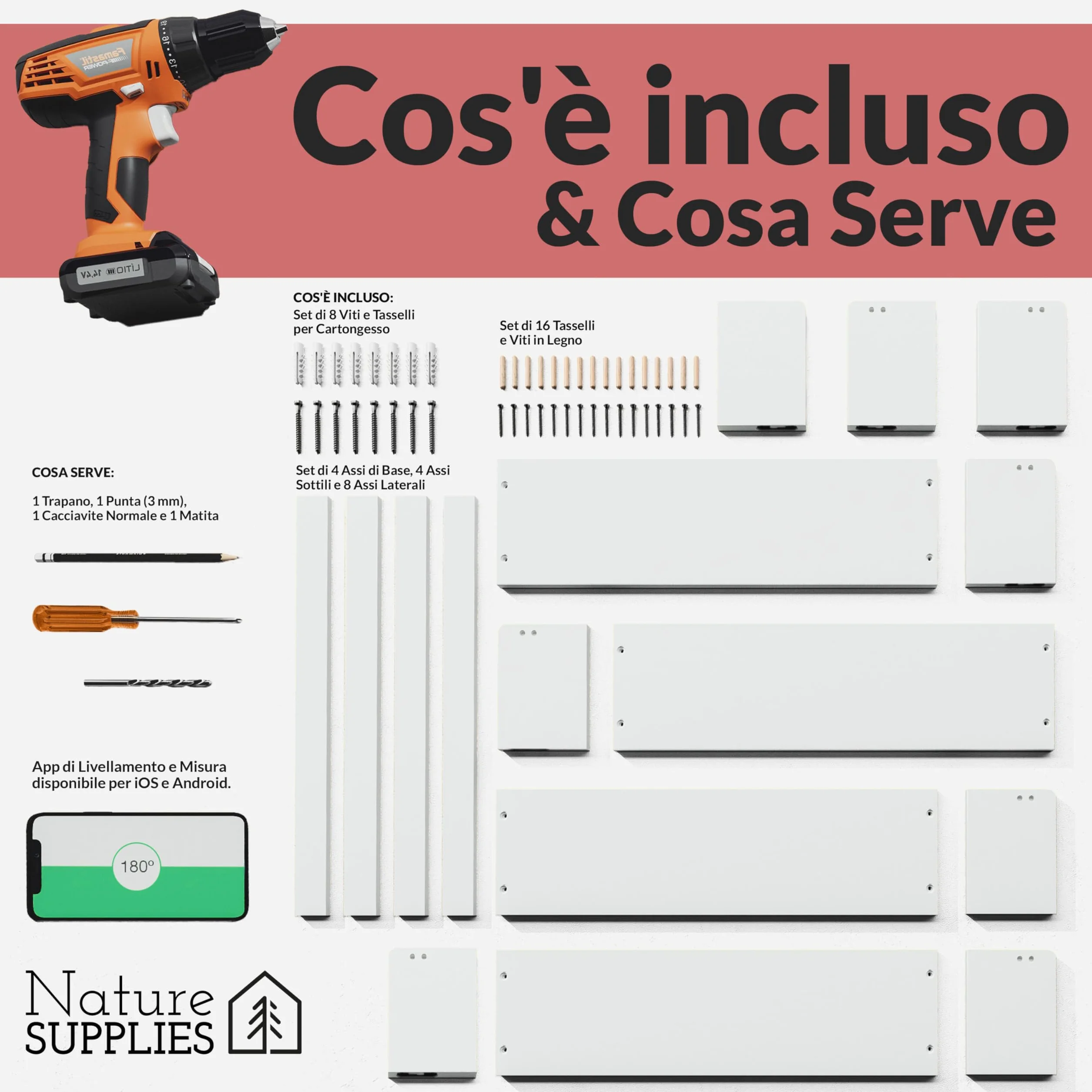 NATURE SUPPLIES Set di 4 Mensole Bianche 41 cm Libreria Galleggiante da Parete per Cameretta