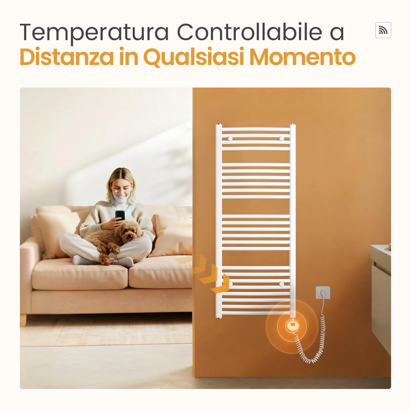 Scaldasalviette Elettrico 120x50 cm 500W con WIFI Termostato Bianco EMKE
