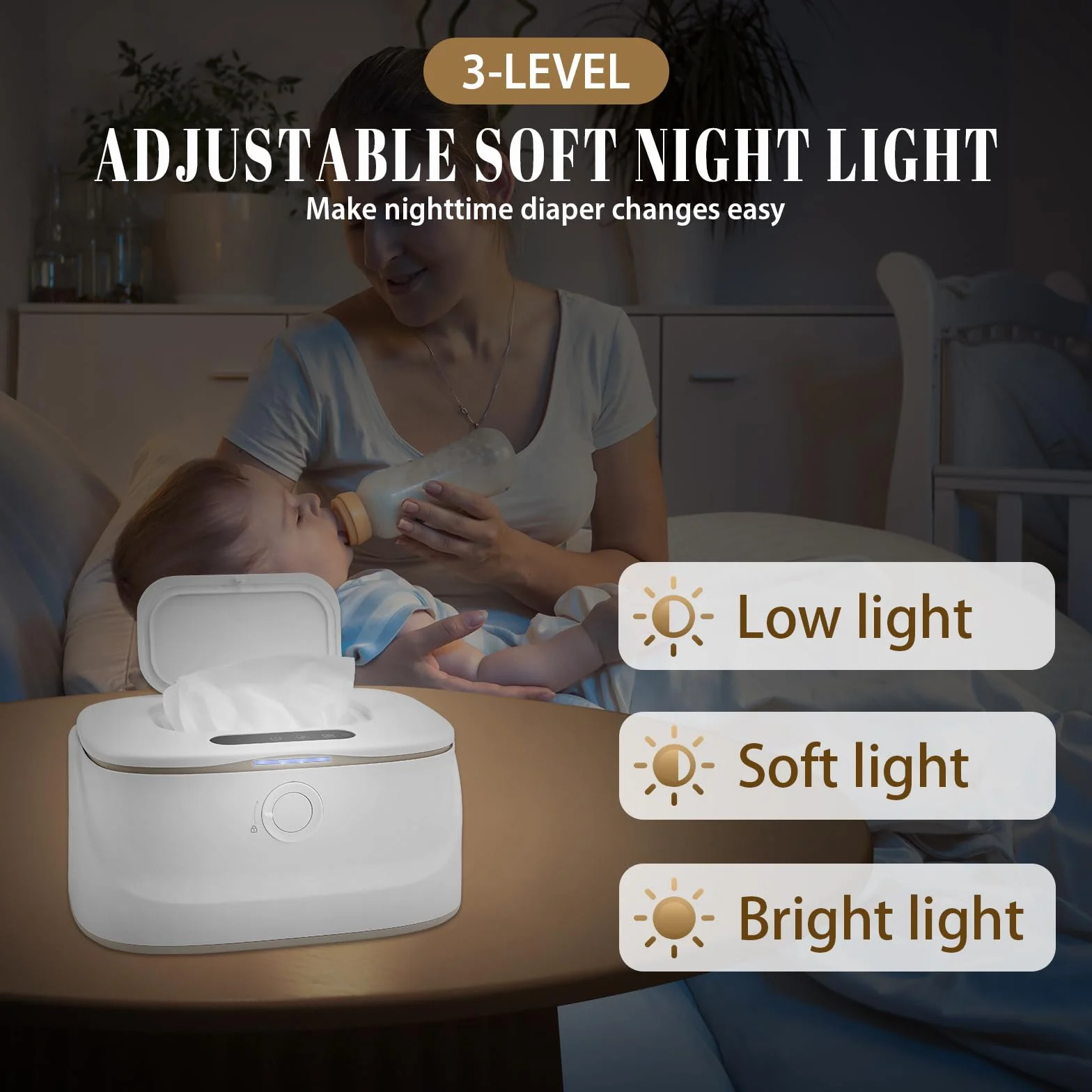 Scaldasalviette portatile per bambini, 3 temperature, 3 luci notturne, riscaldamento rapido, ricarica USB