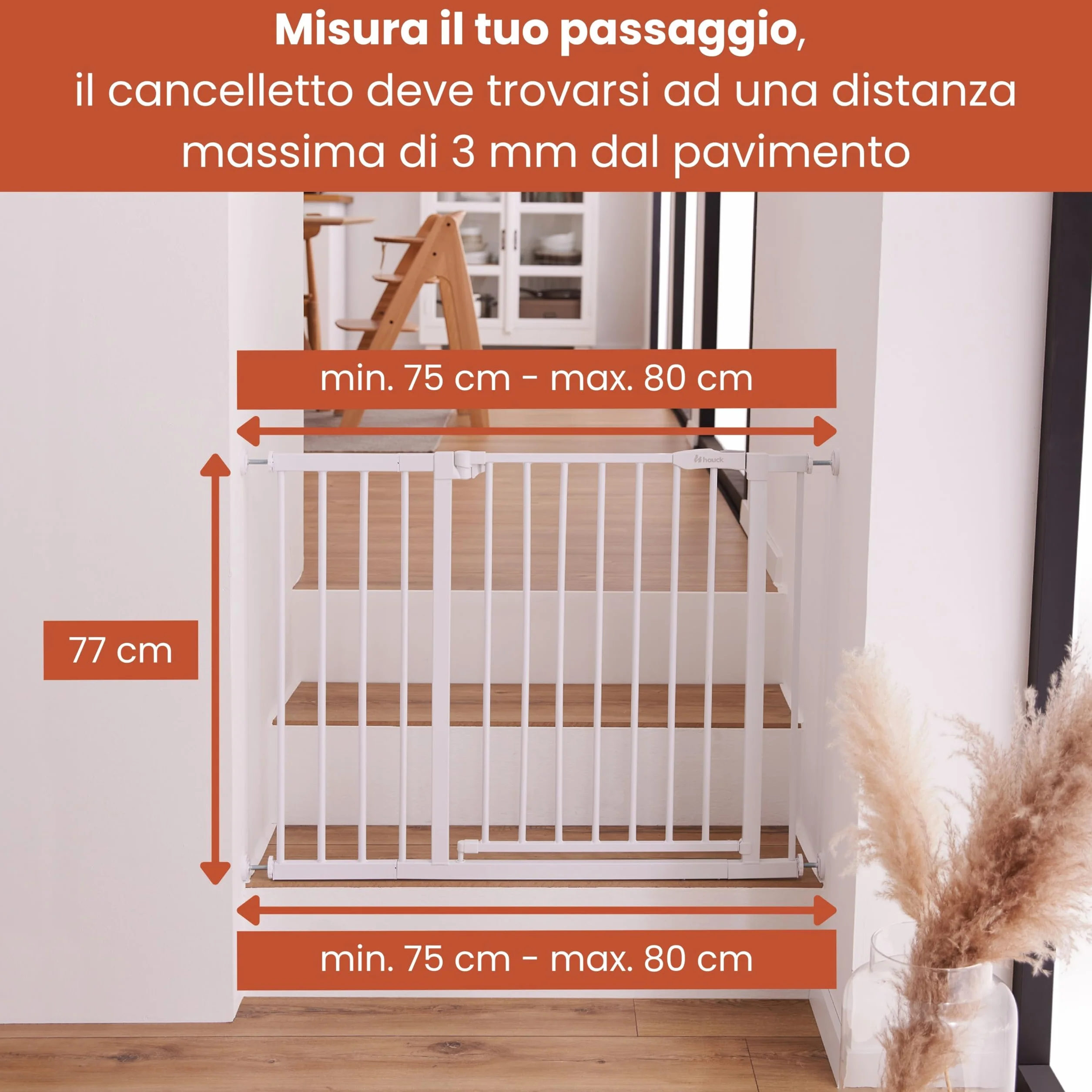 Hauck Open N Stop 2 Cancelletto per Bambini e Cani Larghezza Regolabile 75-80 cm Alto 77 cm