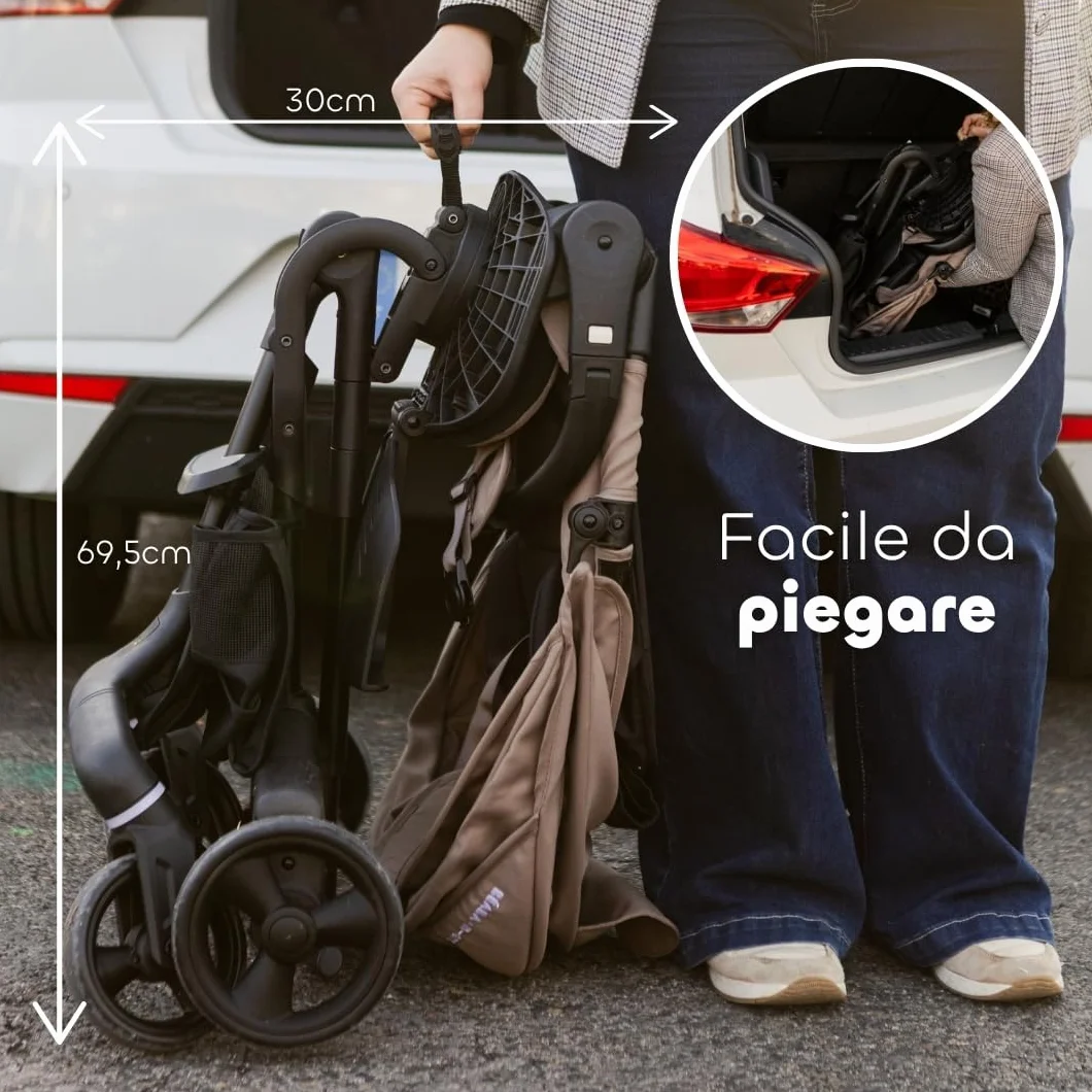 BÉABA X Micro Mobility Baby Cruiser Passeggino Dalla Nascita, Seduta Girevole 360°, 7 Posizioni, 3 Inclinazioni, Chiusura Una Mano, Ruote LED, Imbracatura 5 Punti, Cappottina UPF 50+, Pralinato