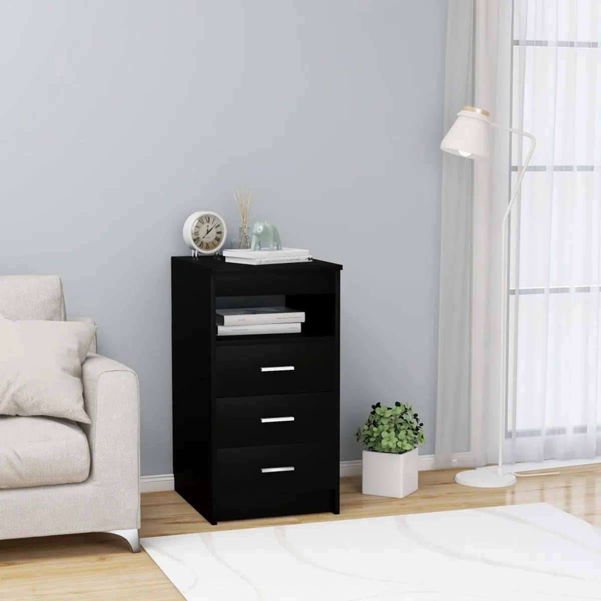 ShGaxin Cassettiera Nera 40x50x76 cm in Legno Multistrato,Cassettiera,Cassettiera Salvaspazio,Cassettiera Scrivania,Cassettiera Camera da Letto-801806