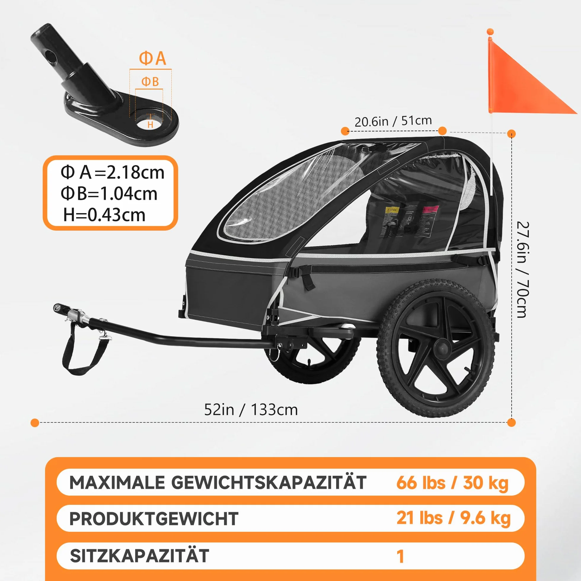 Pieghevole Rimorchio per Bicicletta 2 in 1 con Sospensione per Bambini 1-2, Passeggino con Grande Spazio di Archiviazione, Funzione Jogger