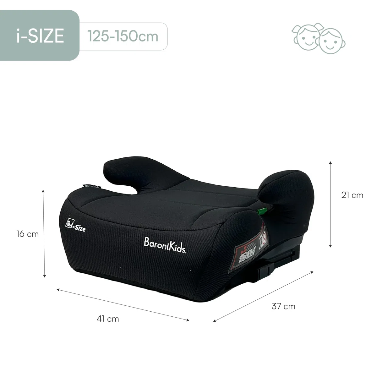 Rialzino Auto i-Size 125-150 cm, Seduta Imbottita con Rivestimento Removibile e Lavabile, Booster Auto Compatto 41x37x21 cm (Standard + Isofix)