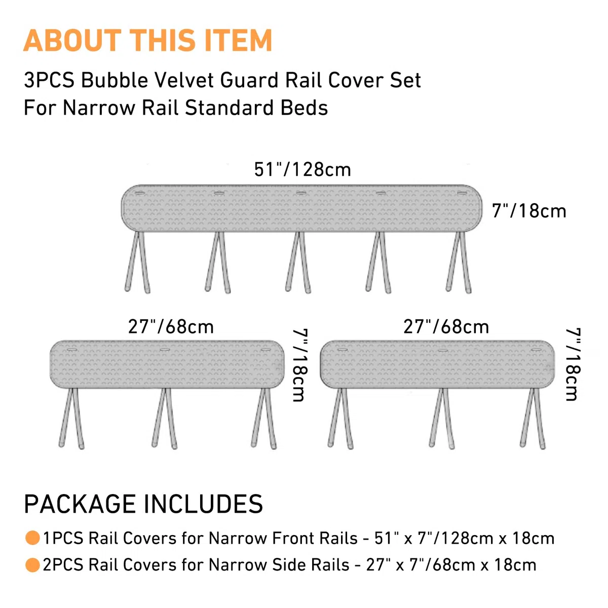 IULONEE 3pcs Copertura di Protezione della Ringhiera del letto Baby Rail Cover 128x18cm/68x18cm Copertura per le Guide del letto per Bambini si Adatta ai Paraurti Laterali e Anteriori (Grigio)