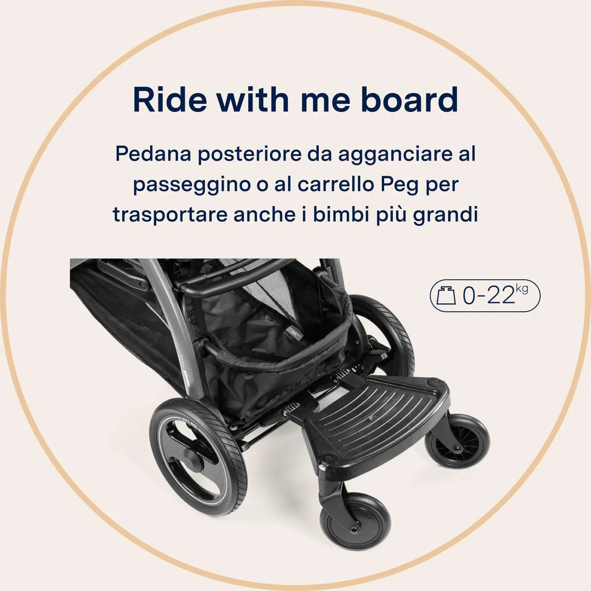 PEG Ride With Me Board - Pedana Posteriore per Secondo Bambino - Compatibile con Carrelli Book, GT4, Ypsi e altri modelli Peg Perego