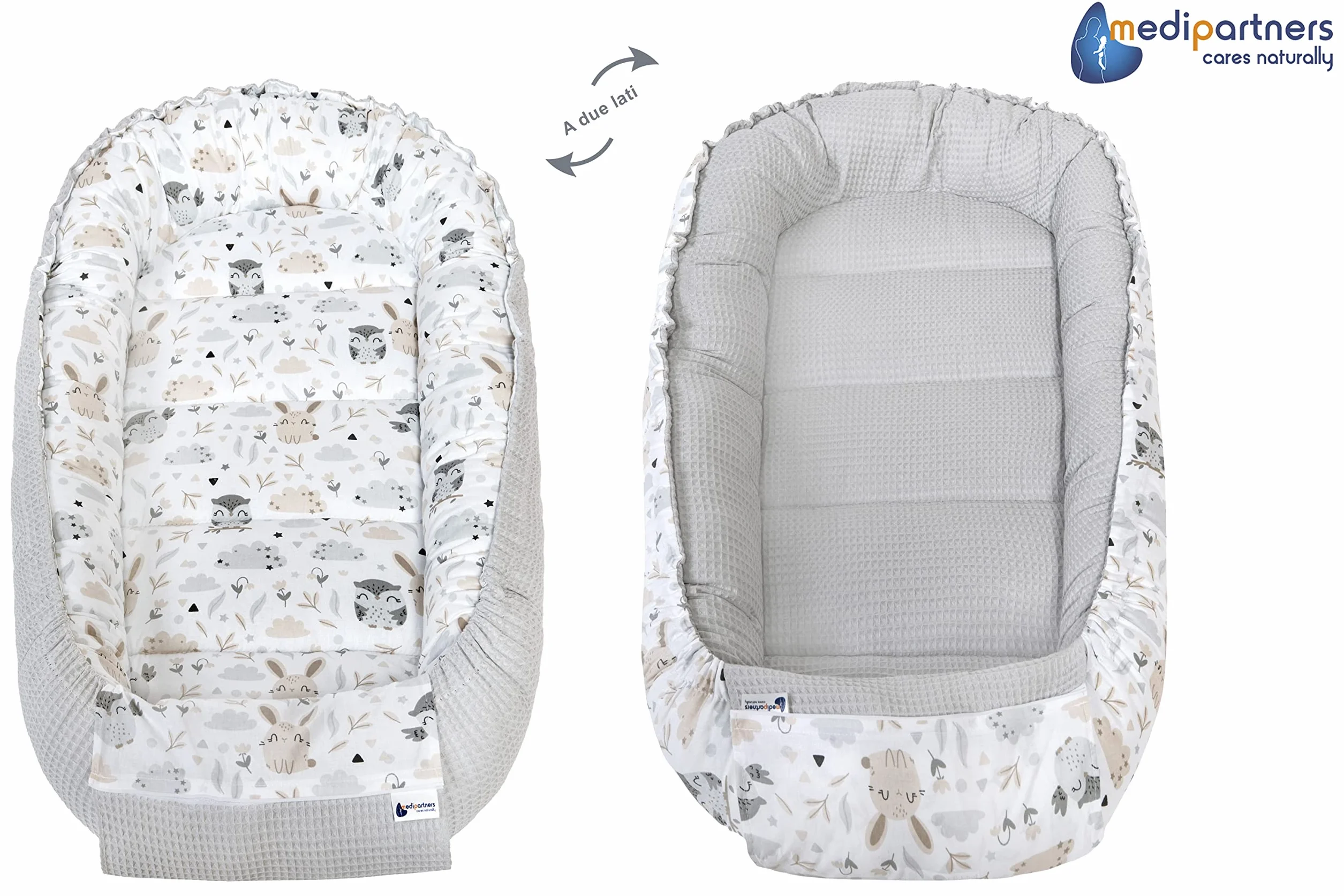 Medi Partners Riduttore Lettino Neonato 100x60x15 Nido Antisoffoco Cuscino 100% Cotone Waffle