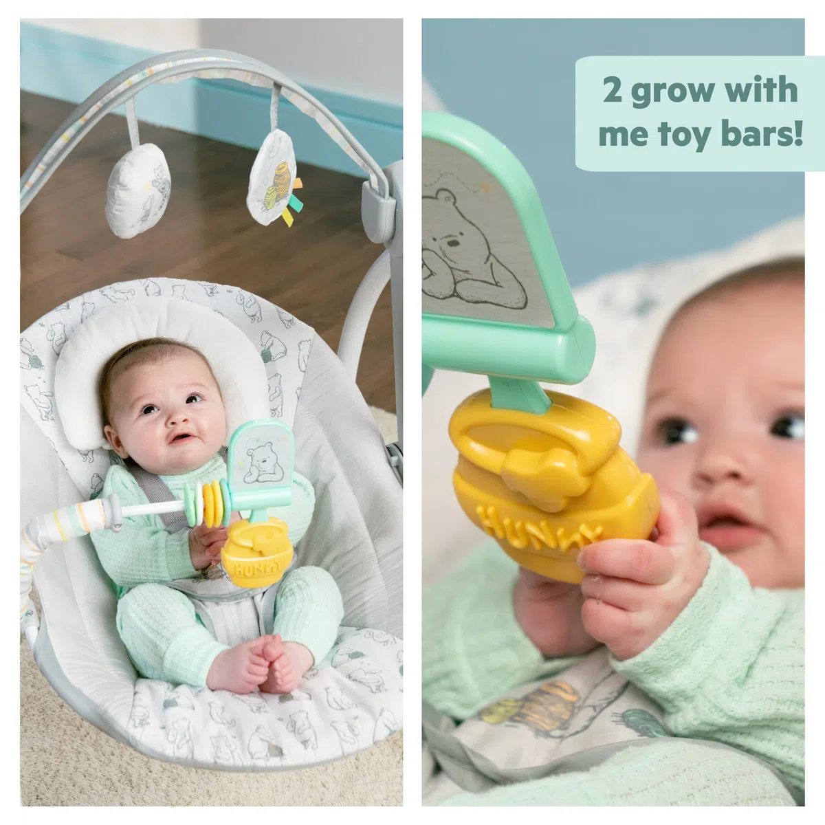 Disney Baby Altalena Neonato Winnie the Pooh di Bright Starts – 6 Velocità, Timer, Pieghevole, Barra Giochi Rimovibile, Unisex, da 0 a 9 kg