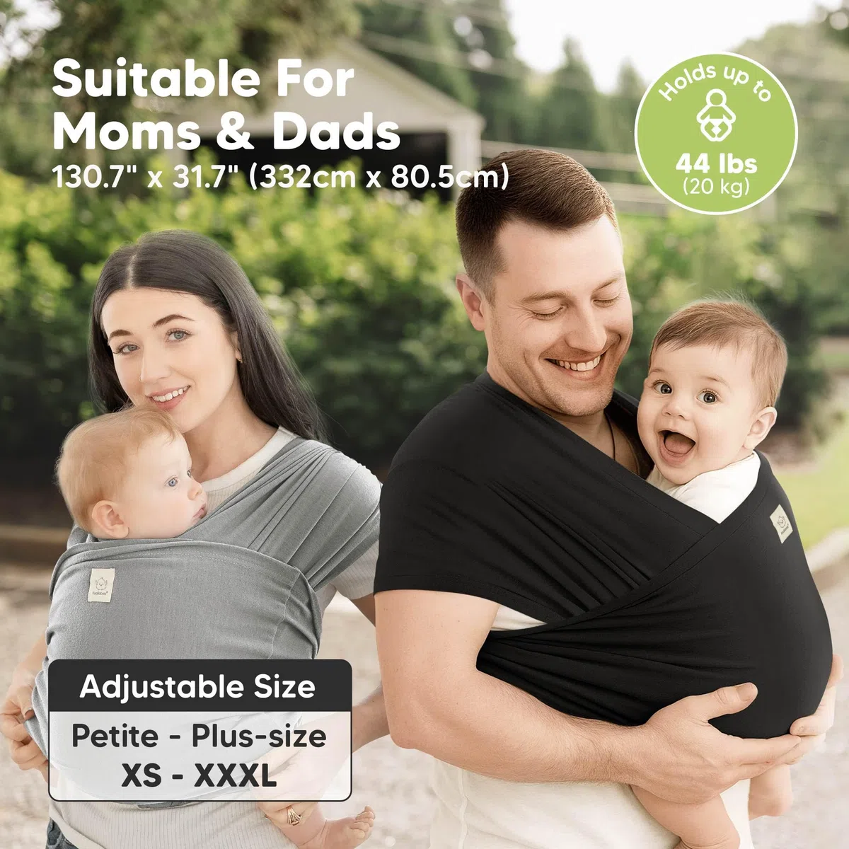 KeaBabies Fascia Porta Bebè D-Lite - Facile Da Trasportare, Fascia Porta Bebè Regolabile, Fascia Porta Bebè Da Neonato A Bambino, Porta Bebè Ad Anello, Fascia Portabebè Ad Anello (Trendy Black)