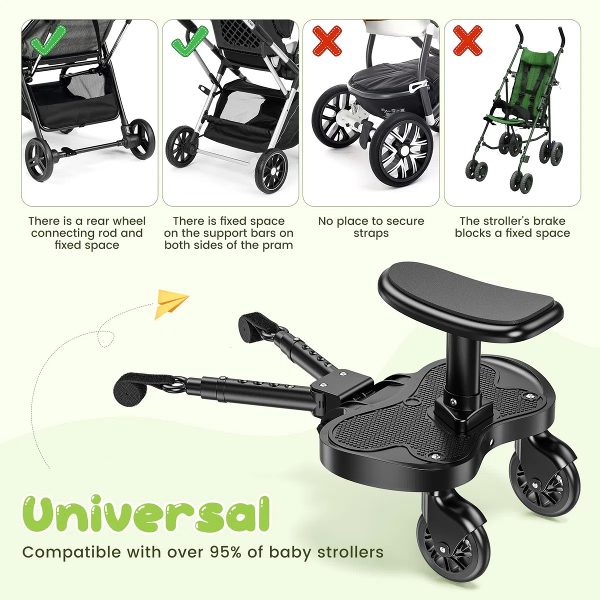 Passeggino universale Skate Passeggino universale portatile Kiddy Boards con cinghia di sospensione, ruote per bambini da 2 a 6 anni (25 kg)