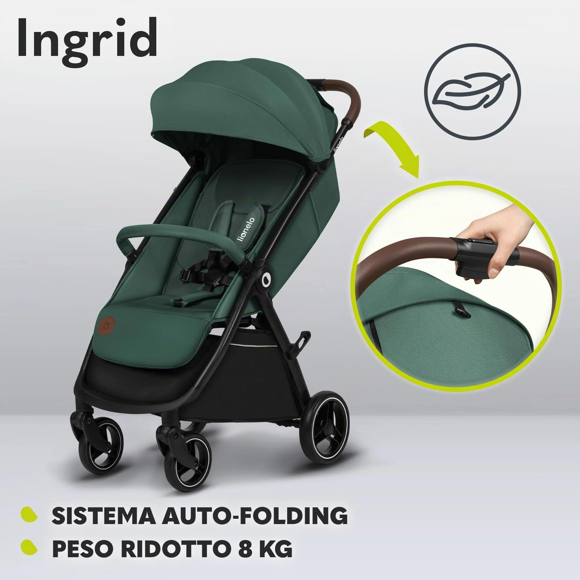 LIONELO INGRID Passeggino leggero per bambini 6 mesi 4 anni 22kg Grandi ruote 360° Schiuma EVA Assorbimento Pieghevole Schienale poggiapiedi regolabili