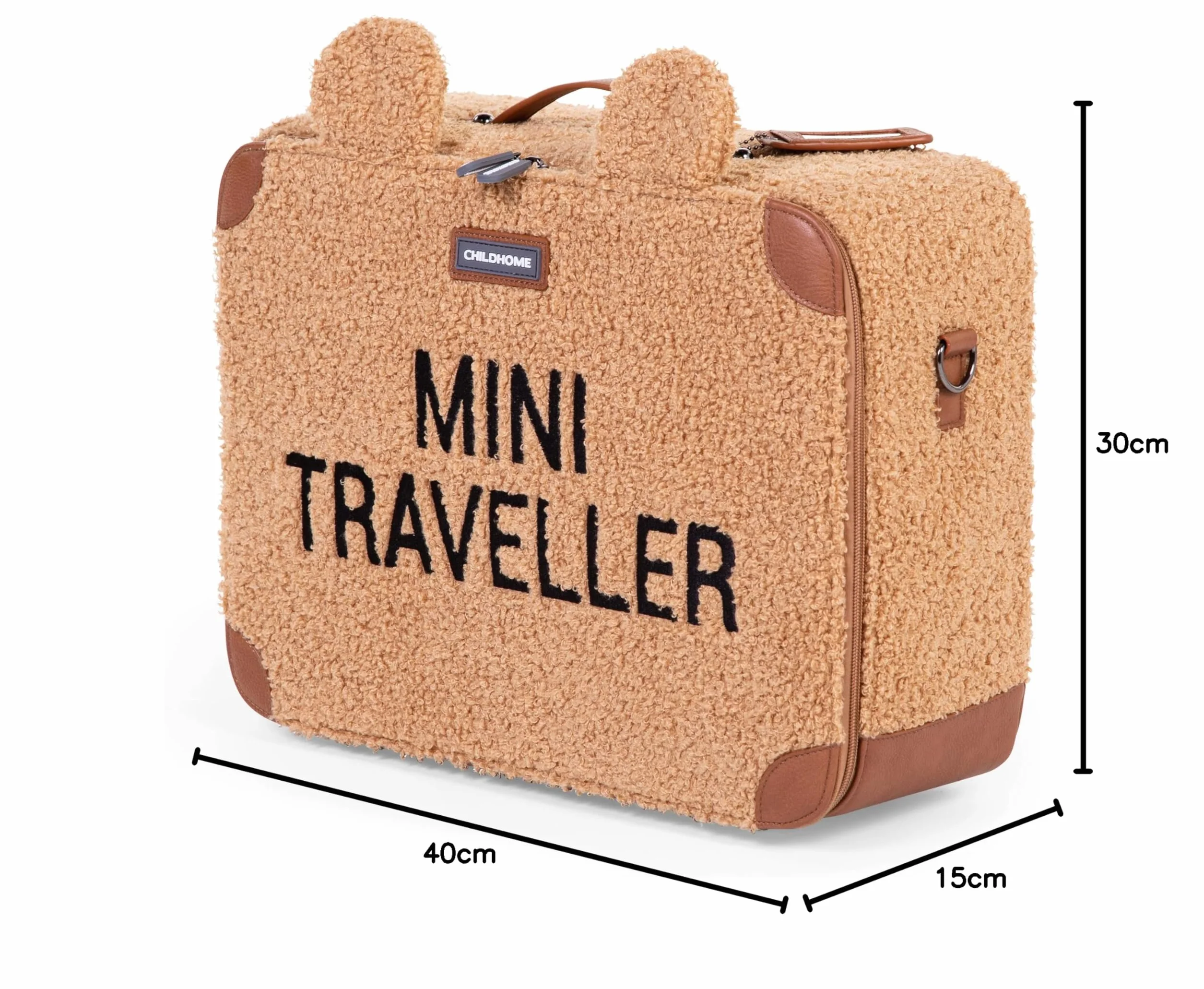 Childhome Valigia per bambini Weekend formato cabina compatto resistente con manico etichetta nome orsacchiotto marrone