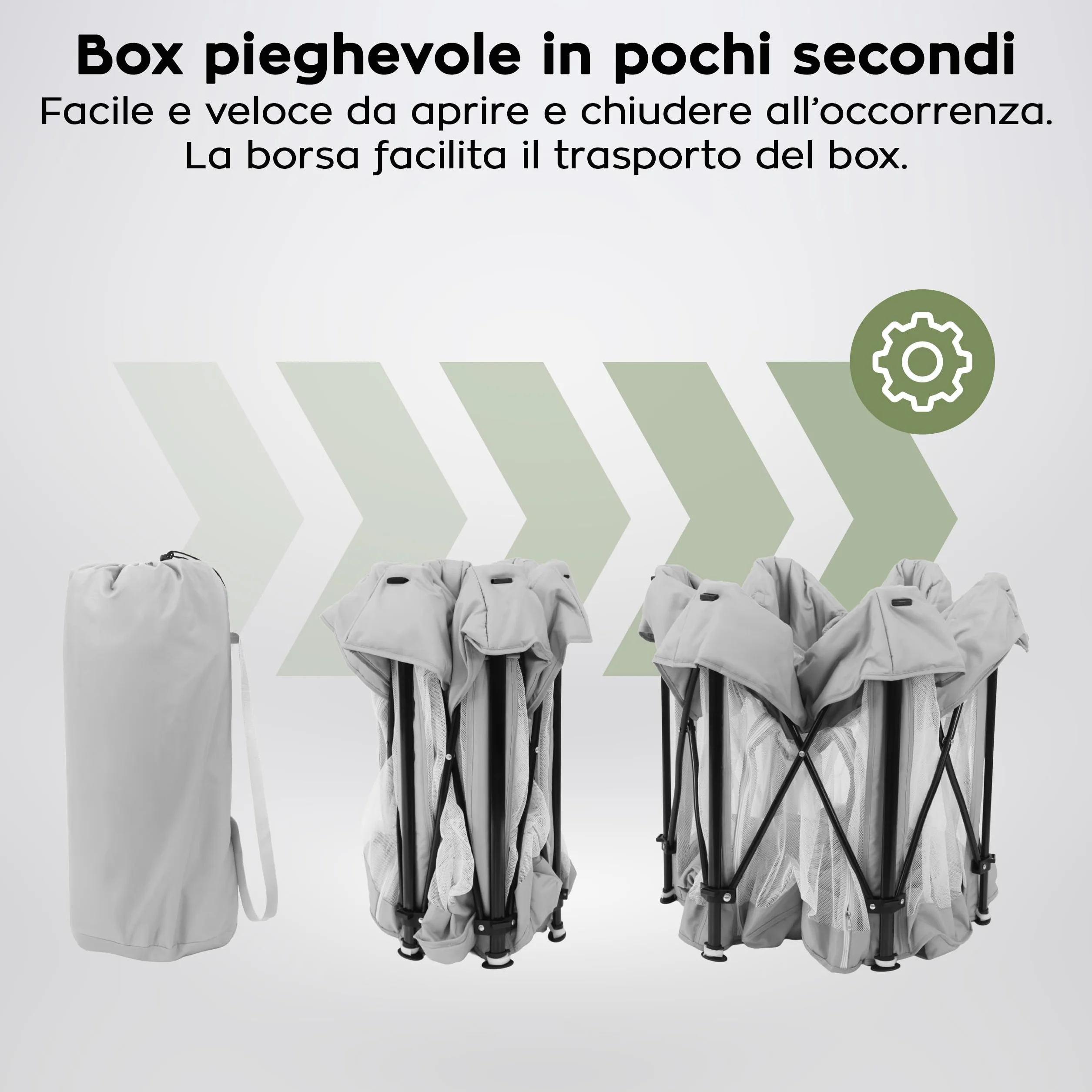 Tulano Cozy 30 Box per Bambini 125x125 cm – da 6 a 36 mesi – Recinto Neonato con Fondo – Struttura in Metallo – Rete Traspirante – Porta con Cerniera – Borsa Inclusa – Casa e Giardino – Grigio