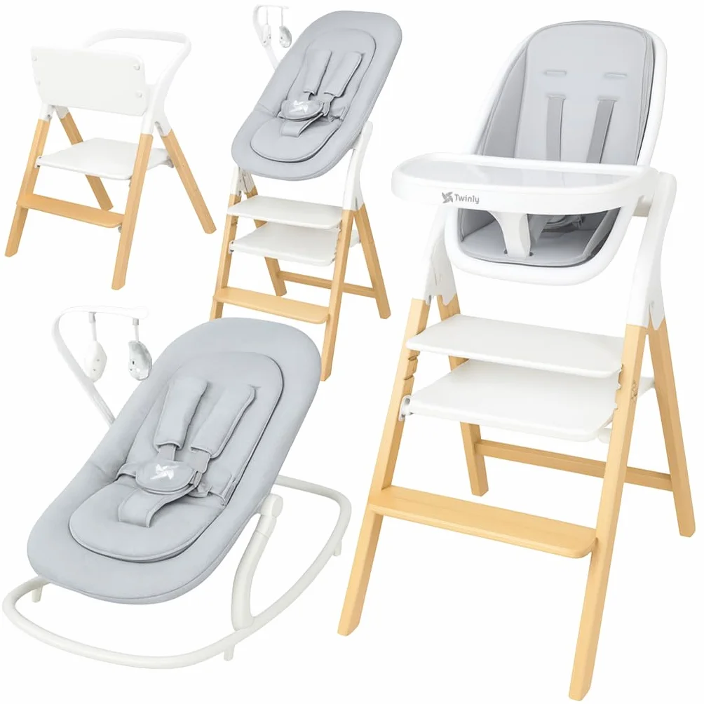Seggiolone Pappa Evolutivo 5 in 1 Multifunzione Dondolo Torre di Apprendimento Sedia Pieghevole Ergonomica Legno di Faggio Alaia