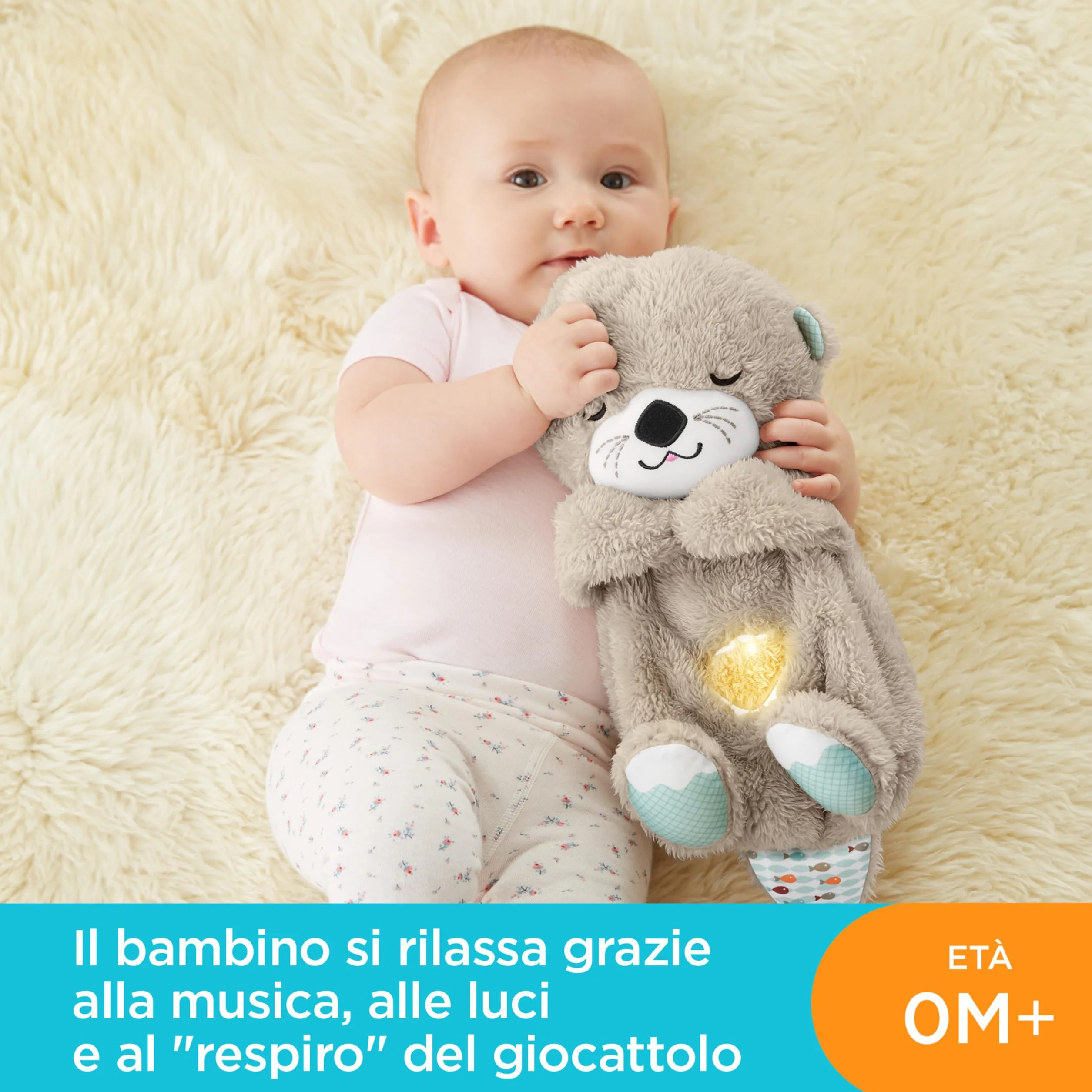 Fisher-Price Lontra Coccola & Relax Carillon Neonati Succhietto con Movimento Respirazione Luci e Suoni Scoperte Sensoriali Regalo per Neonati 0+ Mesi FXC66