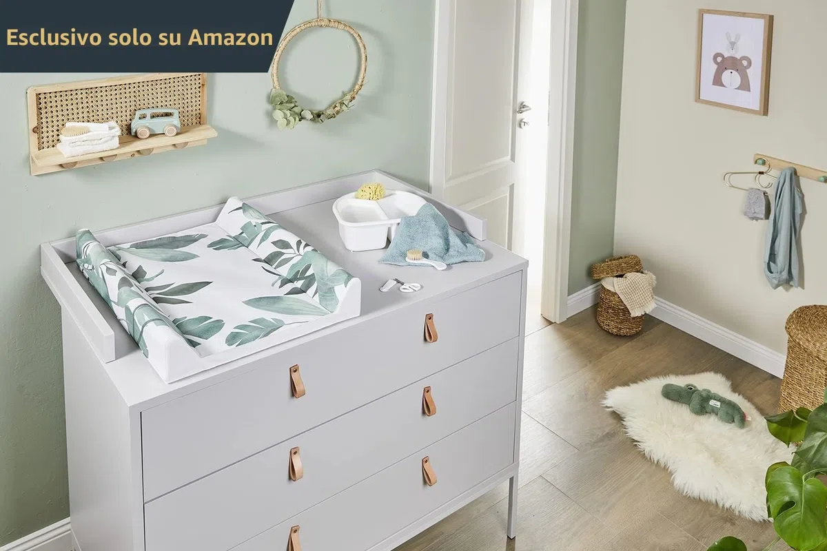 Rotho Babydesign Materassino Fasciatoio Neonato Soft Tropical, 70x50 cm, Impermeabile, Con Bordo Rialzato, Da 0 Mesi, Bianco