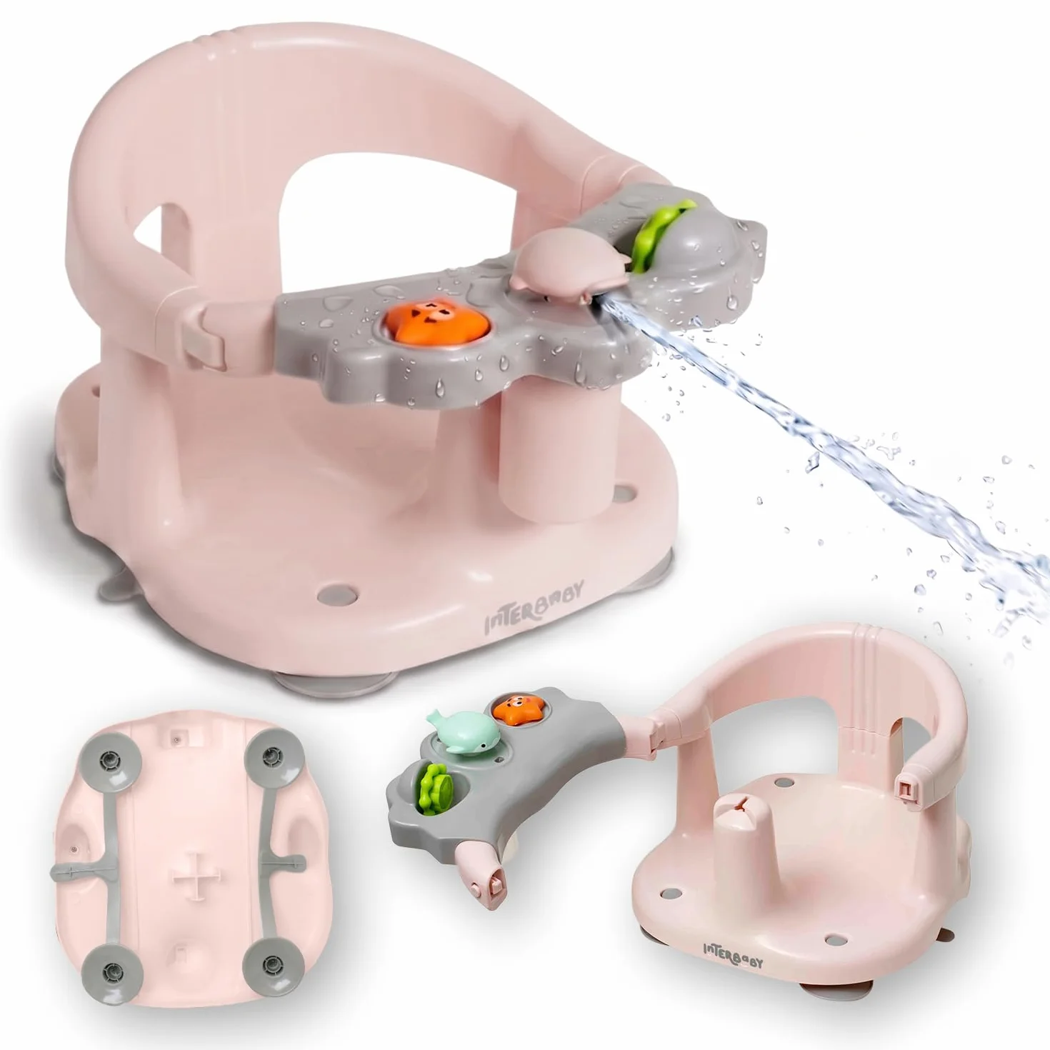 Interbaby Seggiolino da Bagno Bambino Antiscivolo con Ventose | Seggiolino Vasca e Doccia Sicuro ed Ergonomico | Sedia Bagnetto Neonato 6-24 Mesi | Seggiolino Bagno Stabile e Confortevole (Rosa)