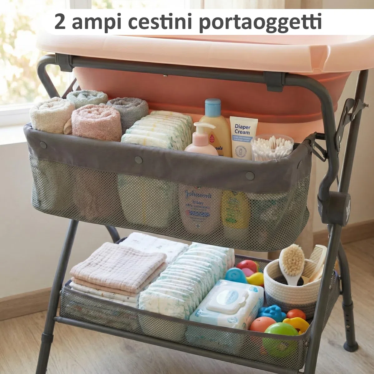 Twinly Bubbly Fasciatoio Neonato con Termometro Integrato - Vaschetta Bagnetto Pieghevole 2 in 1 - Accessori Neonato Utili 0-3 Mesi - Materassino Impermeabile (verde)