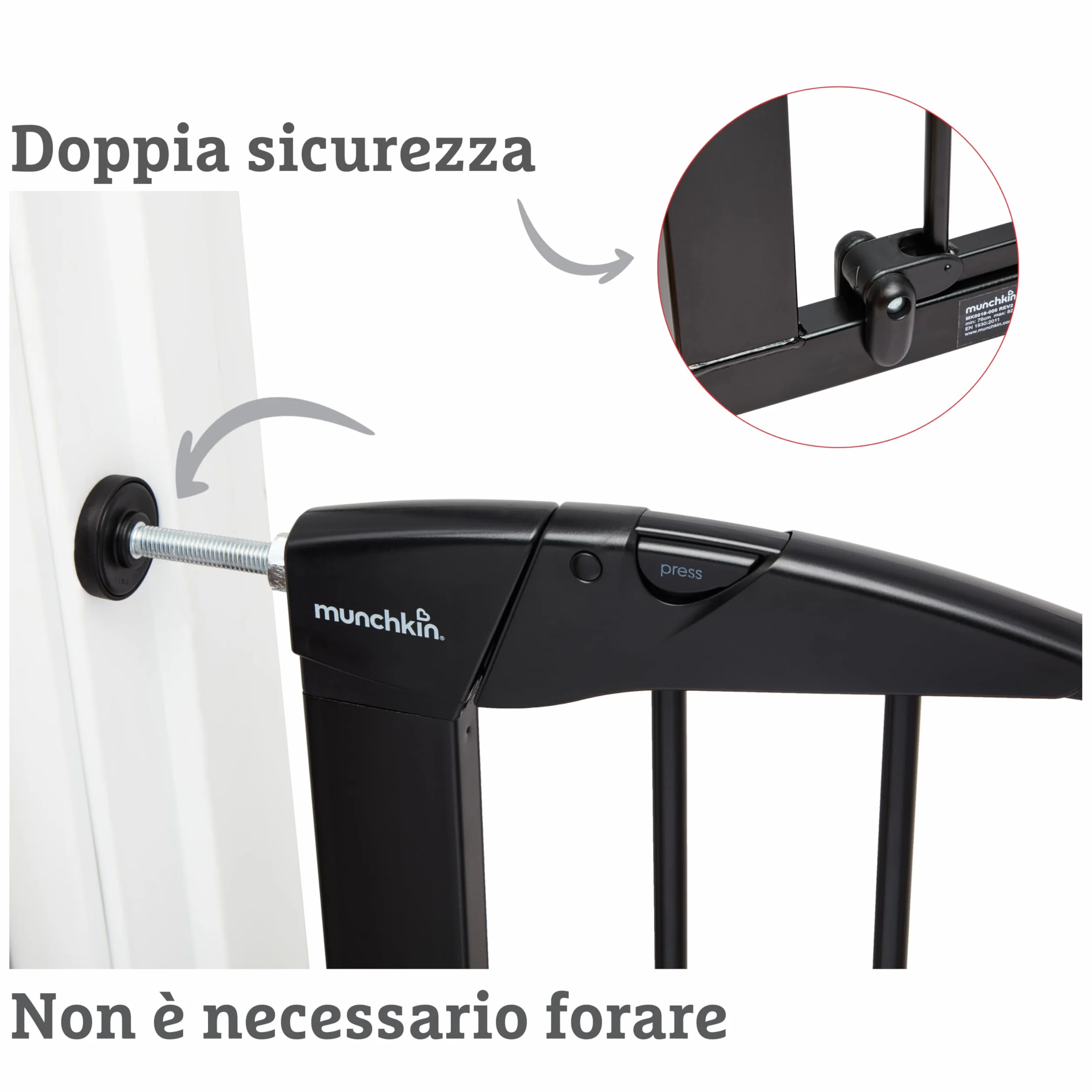 Cancello per scale Munchkin Pressure Fit 76-82 cm nero