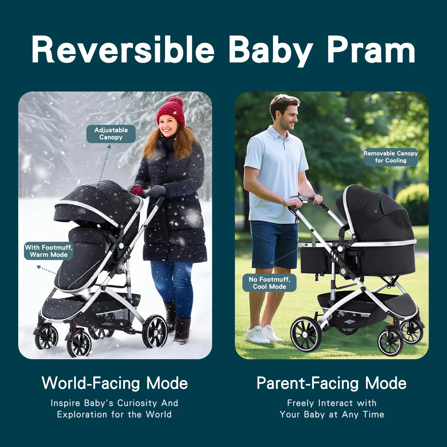 Passeggino 3 in 1 pieghevole per neonati 0-4 anni, sistema viaggio con carrozzina e seggiolino auto, beige