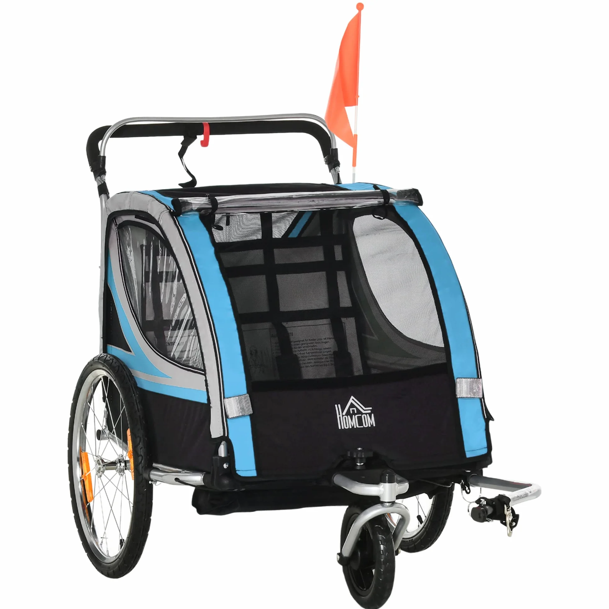 HOMCOM Rimorchio Bici per Bambini 2 in 1 Passeggino con Freno, Cintura a 5 Punti