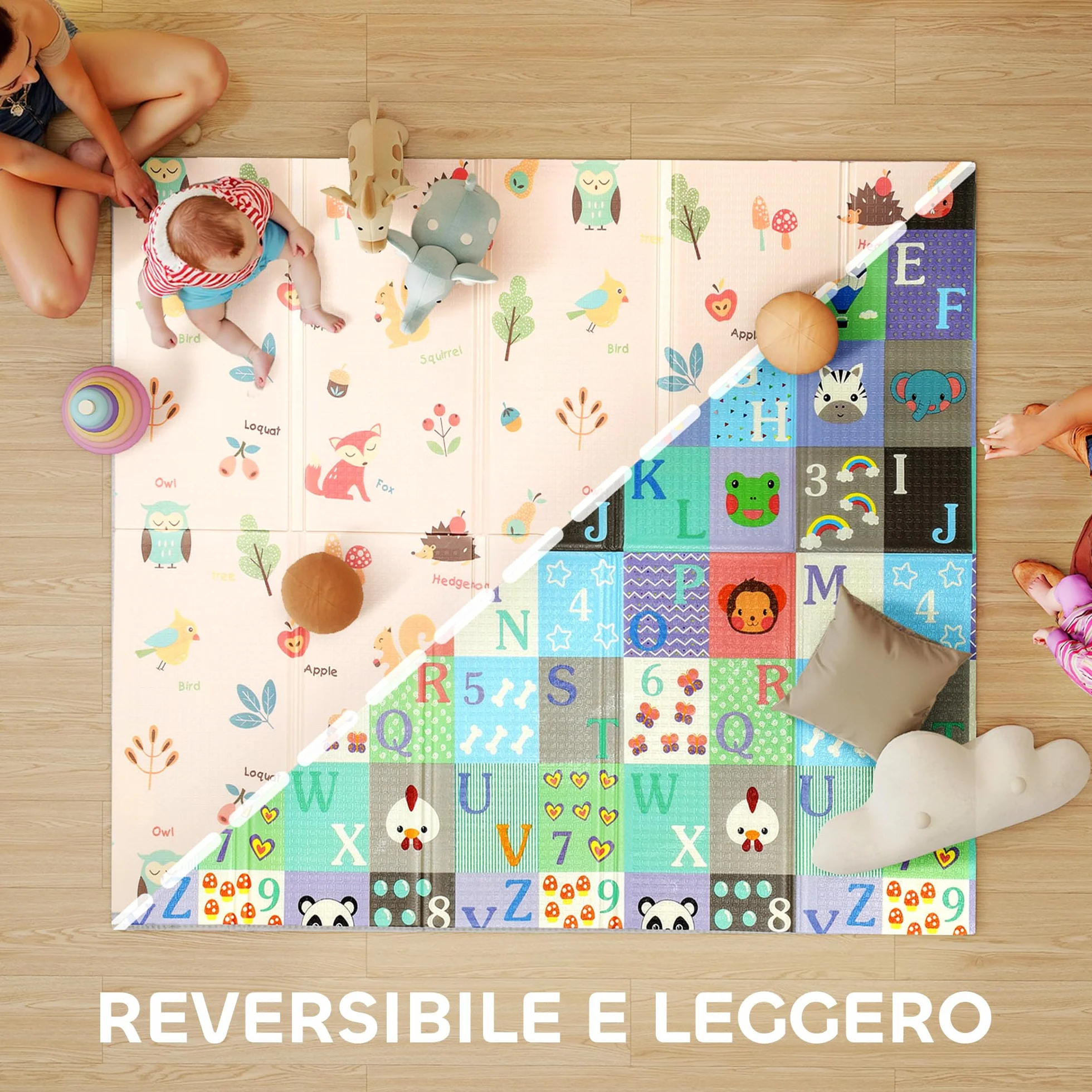 AIYAPLAY Tappeto per Bambini 0-3 Anni con Numeri e Lettere e Superficie Impermeabile, Tappeto Gattonamento in XPE e PE, 180x150x1 cm, Multicolore