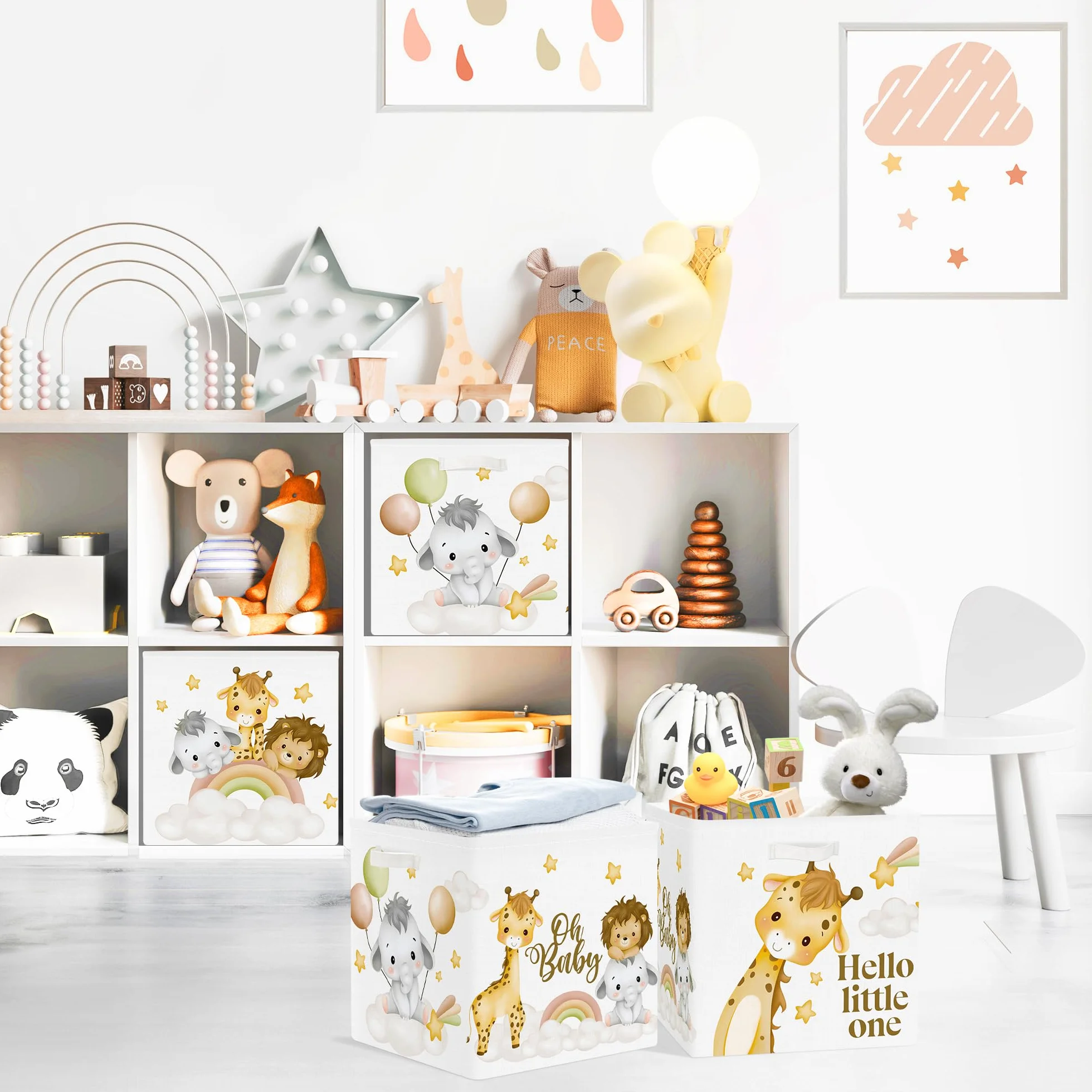 Set di 3 Cubi Portaoggetti Ripiegabili Animale da Sogno Giraffa 30x30x30 cm
