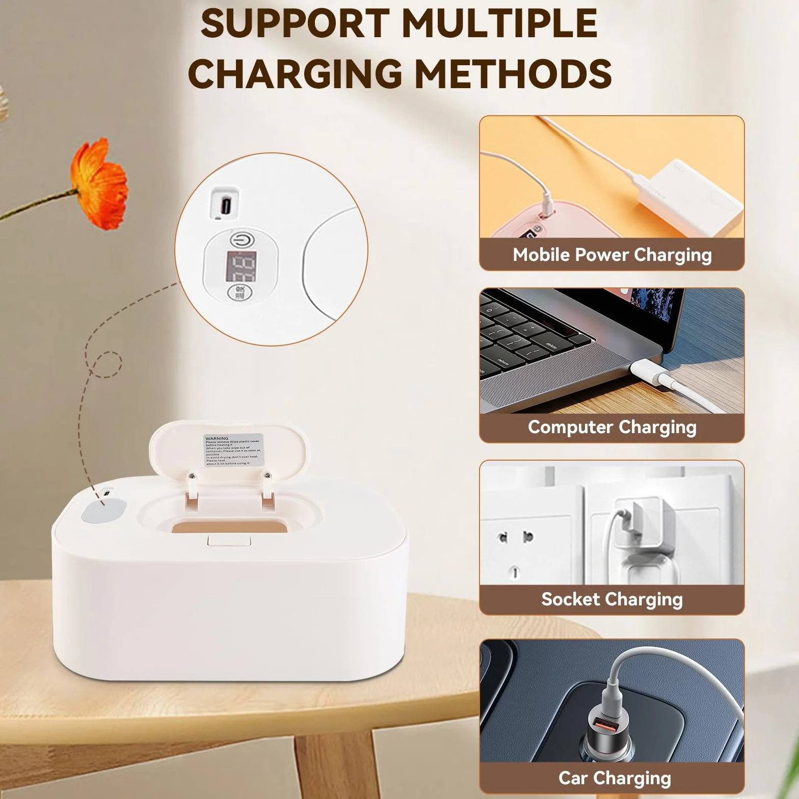 Scaldasalviette per Neonati, Dispenser USB Portatile, Cambio Pannolino Comodo Bianco