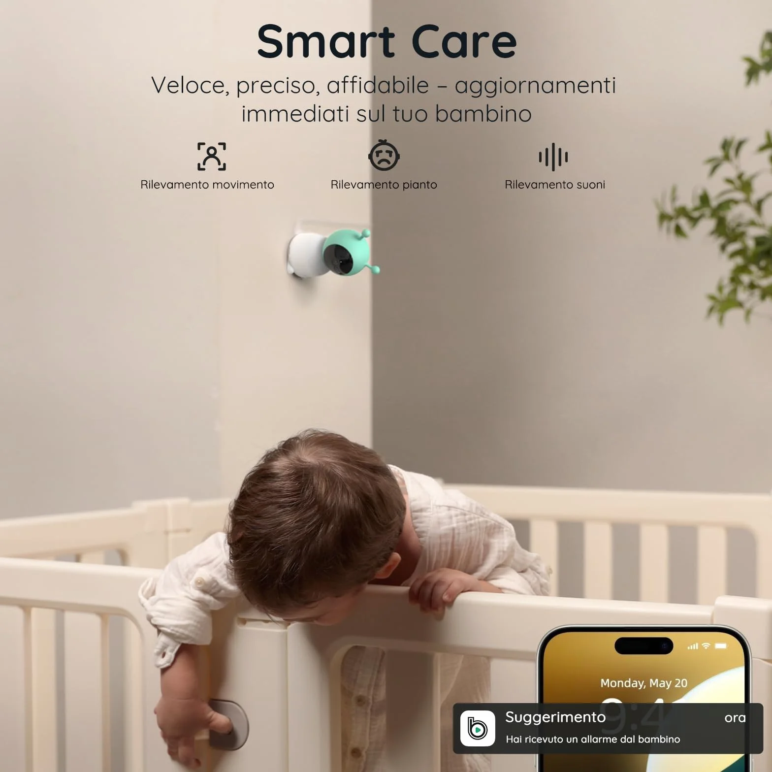 BOIFUN 2K Baby Monitor WiFi 360° con Luci Notturne, Display LCD 5" 3MP, Auto Tracking, Rilevamento Movimento e Suono IA