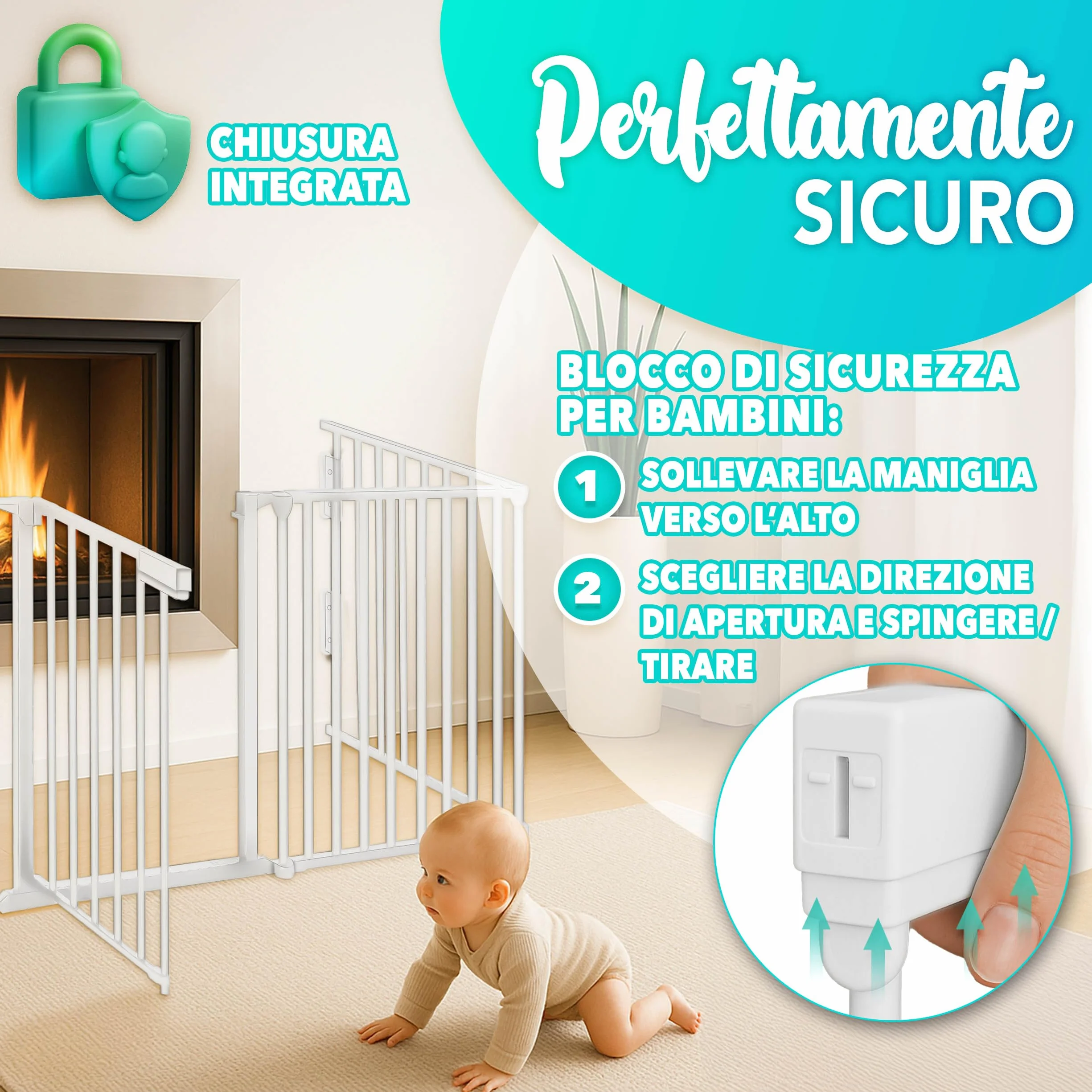 KIDUKU Barriera di sicurezza 300 cm 5 Pannelli Pieghevole per Bambini e Animali Cancelletto Griglia Camino Preassemblato