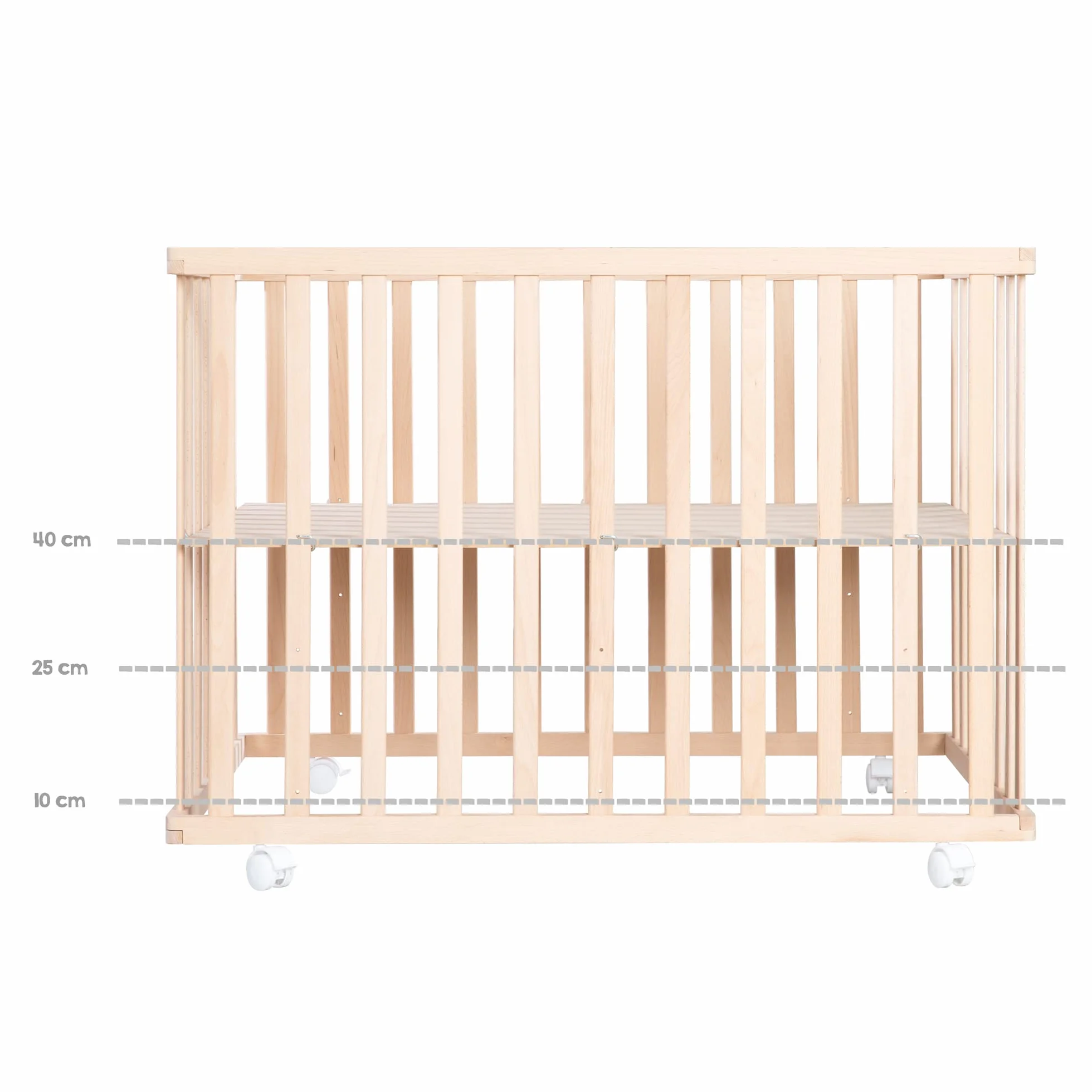 roba Box Rettangolare per Bambini Jumbo Twins - 75 x 100 cm - con Materassino e Ruote con Freni - 3 Altezze Regolabili - 0-24 Mesi - Legno Naturale