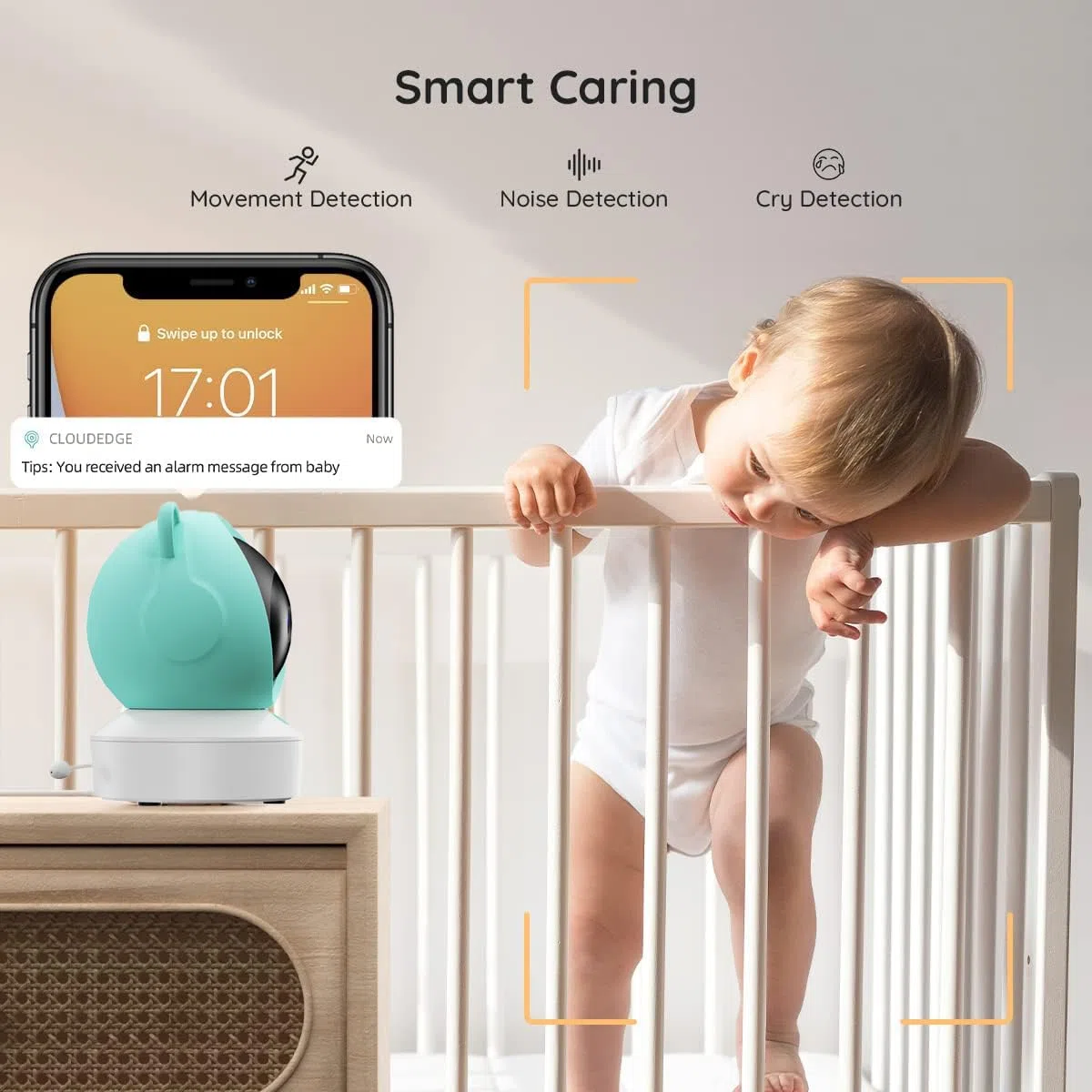 Video Baby Monitor 2K con Display 5",Telecamera a 360°,App iOS/Android,Rilevamento Pianto/Movimento/Temperatura,Visione Notturna,Batteria Potente,con/senza WiFi,per Neonati e Bambini