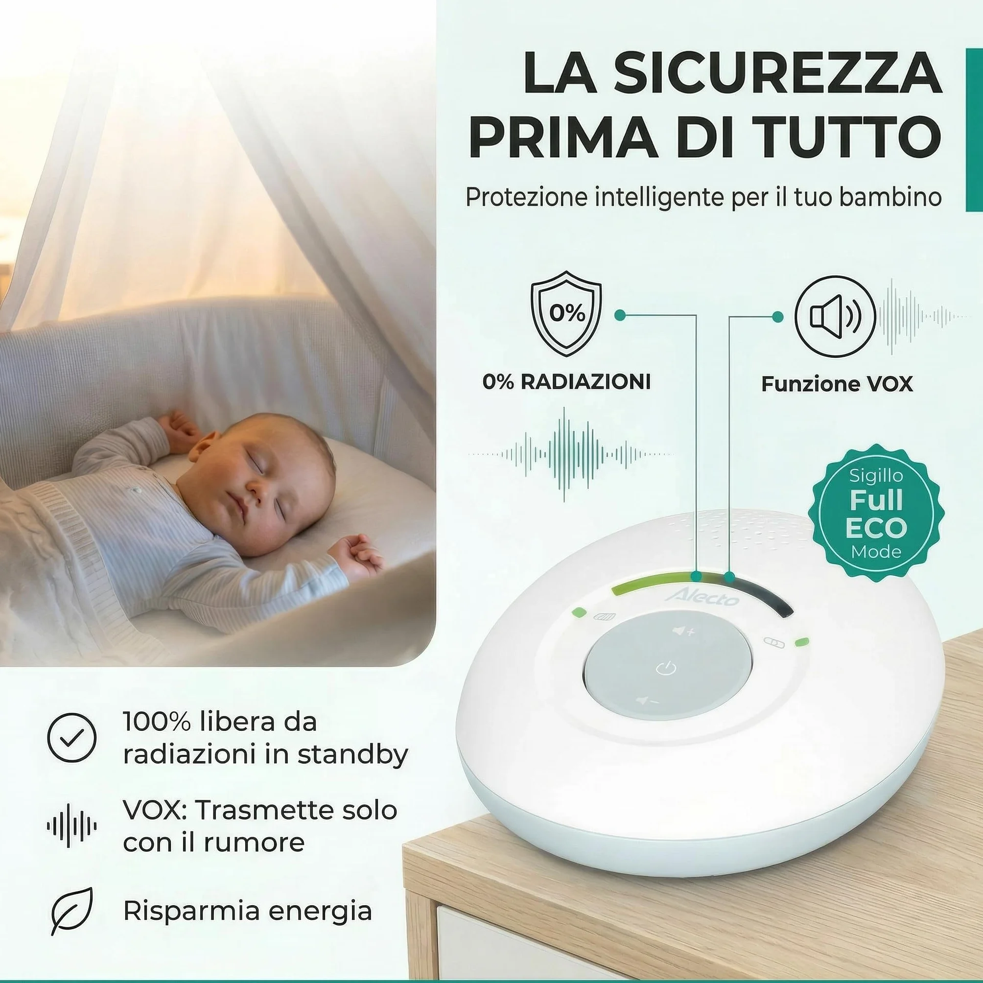 Alecto DBX110 Babyphone Audio Babymonitor digitale DECT 300 m LED VOX bianco
