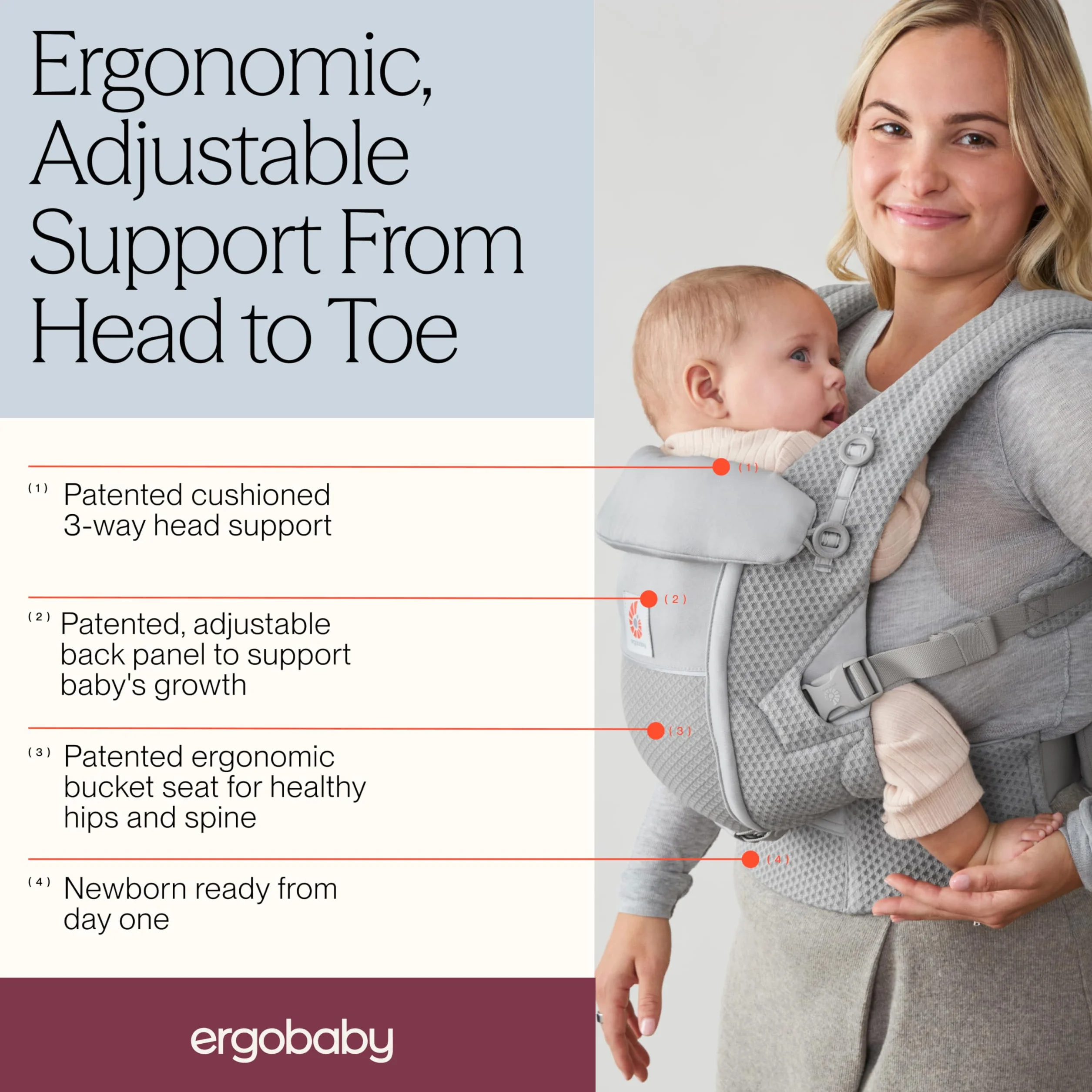 Ergobaby Baby Carrier Adapt Soft Flex Mesh Pearl Grey