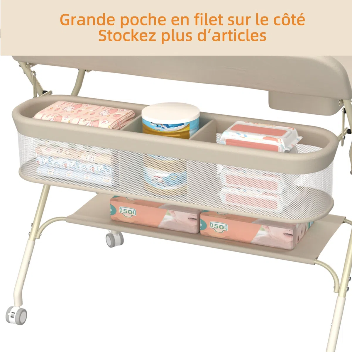 OHMG Fasciatoio pieghevole per Neonati, Tavolo Cambio Pannolini Multifunzionale Portatile, 0-36 Mesi, Organizer per Pannolini, Ruote a 360° Freno, Imbracatura e Protezione di Sicurezza, Lavabile