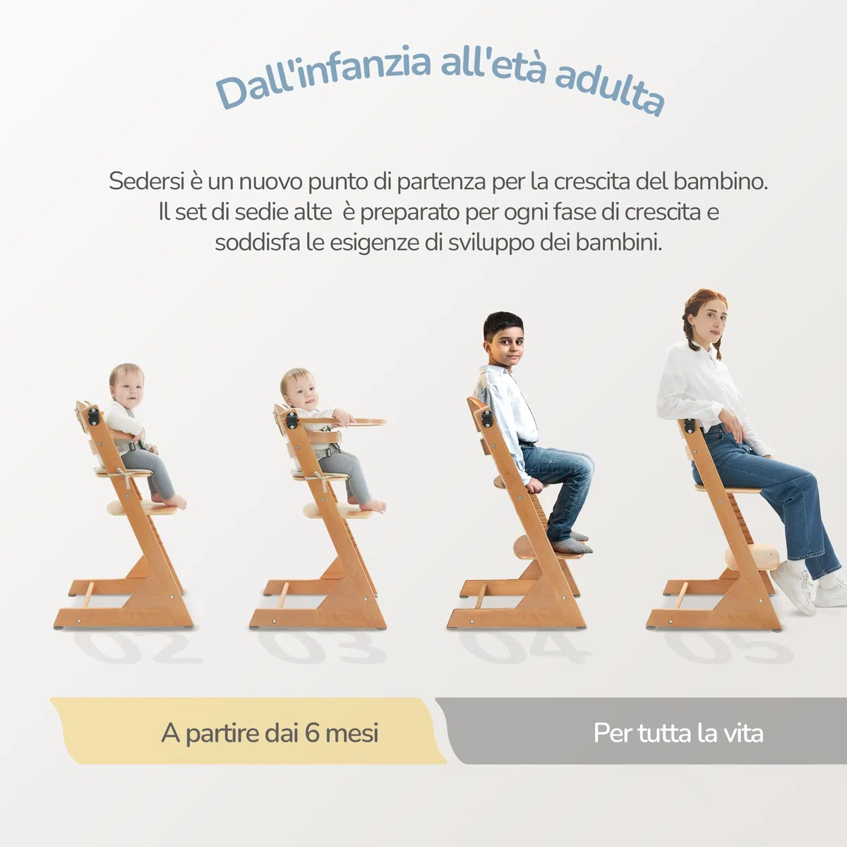 LUE BONA Seggiolone pappa,Evolutivo Seggiolino da Tavolo per bambini,Con Vassoio Rimovibile,Cuscino e Cintura di Sicurezza Pratico per Neonati e Bambini,Naturale