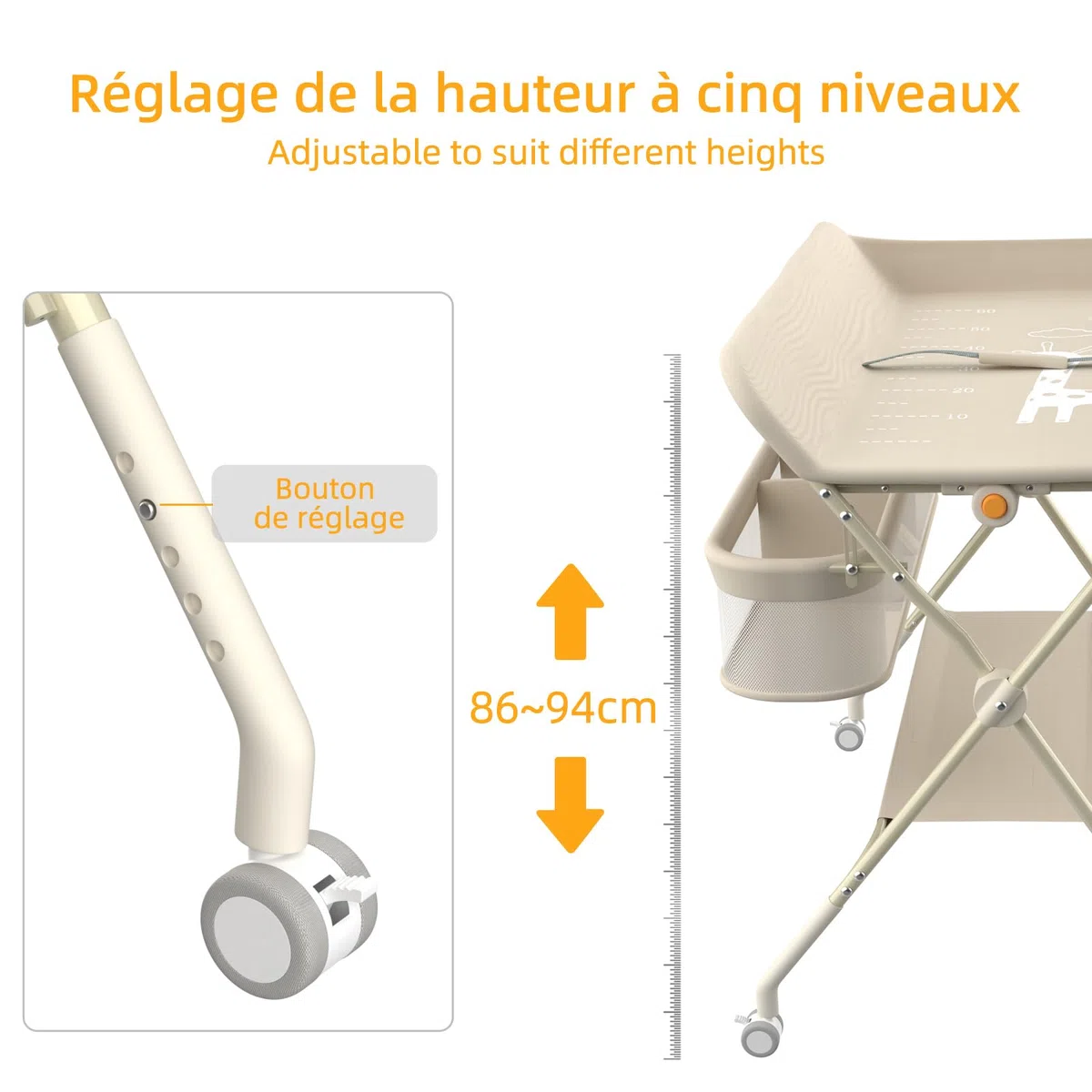 OHMG Fasciatoio pieghevole per Neonati, Tavolo Cambio Pannolini Multifunzionale Portatile, 0-36 Mesi, Organizer per Pannolini, Ruote a 360° Freno, Imbracatura e Protezione di Sicurezza, Lavabile