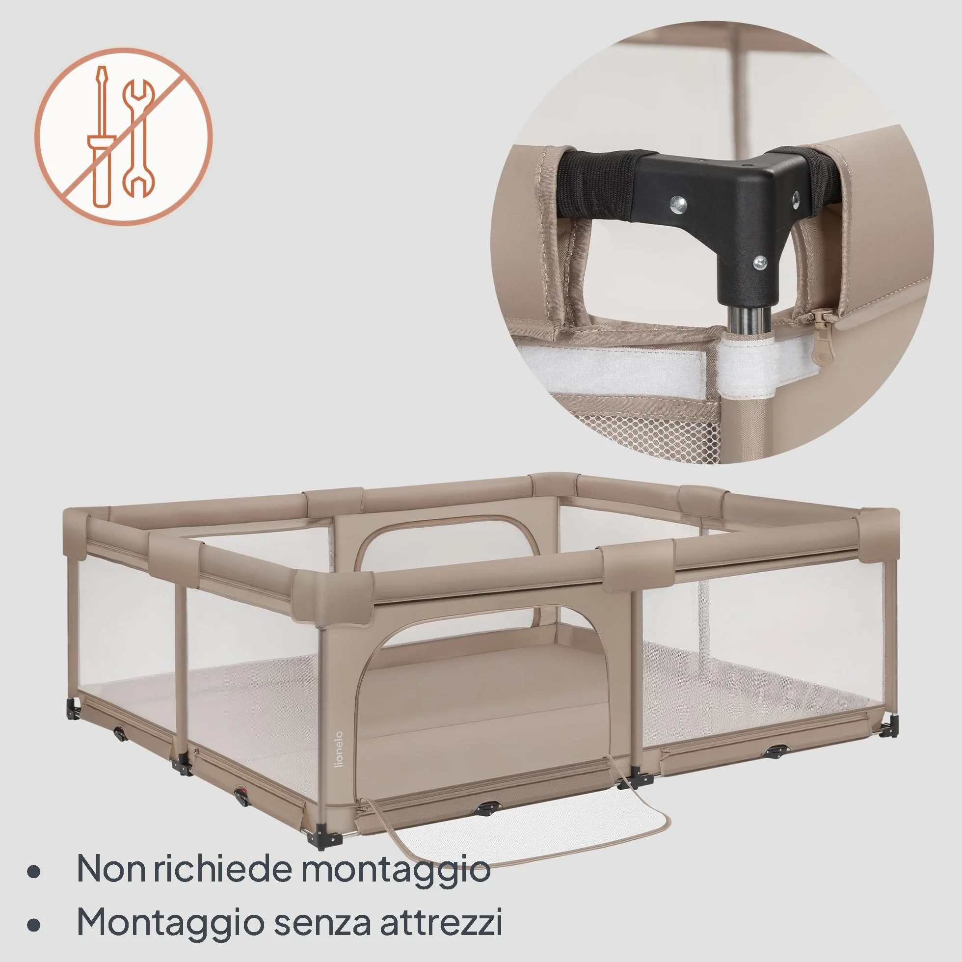 Lionelo FLORENCE XL EASY FOLD Box per Bambini 180 x 200 cm Recinto Pieghevole con Lati in Rete