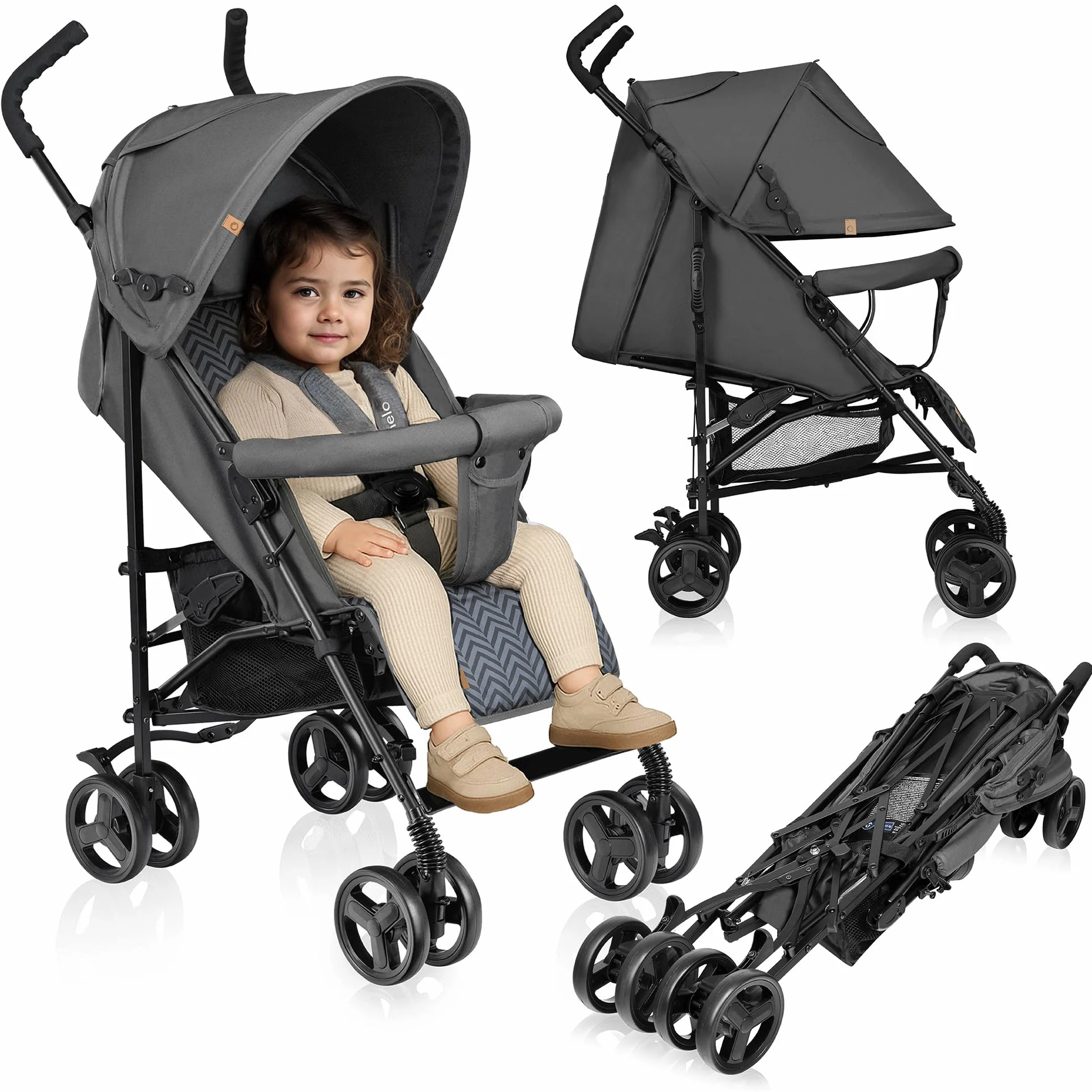 LIONELO Elia Passeggino Leggero Pieghevole 6 mesi 15kg Schienale Regolabile Sdraiata Cinture 5 Punti Cesta Cappottina