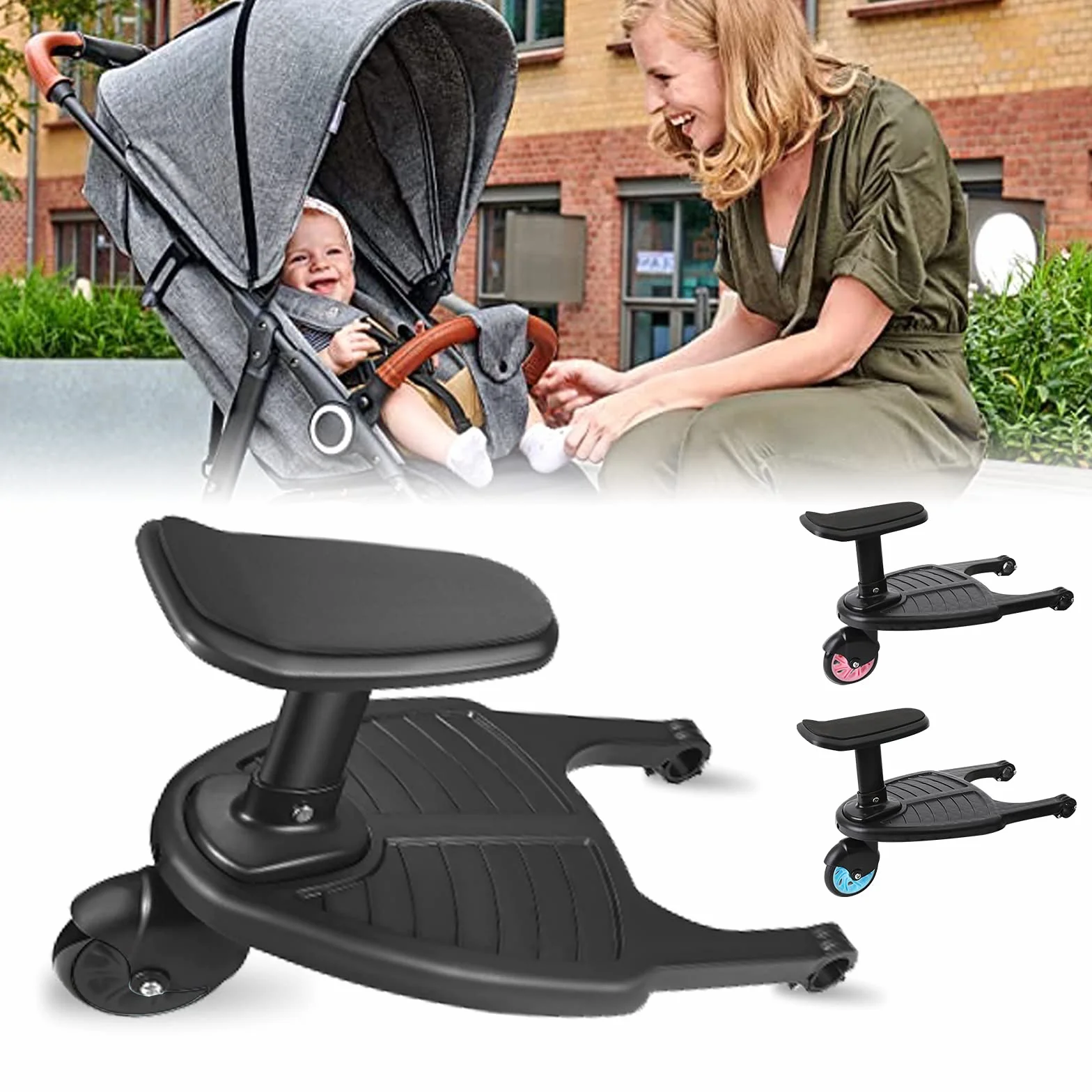 Vihir Pedana Passeggino con Sedile, Sedile Rimovibile E Assemblato Scheda, Pedana buggy board per bambini di 2-5 anni (25 kg)