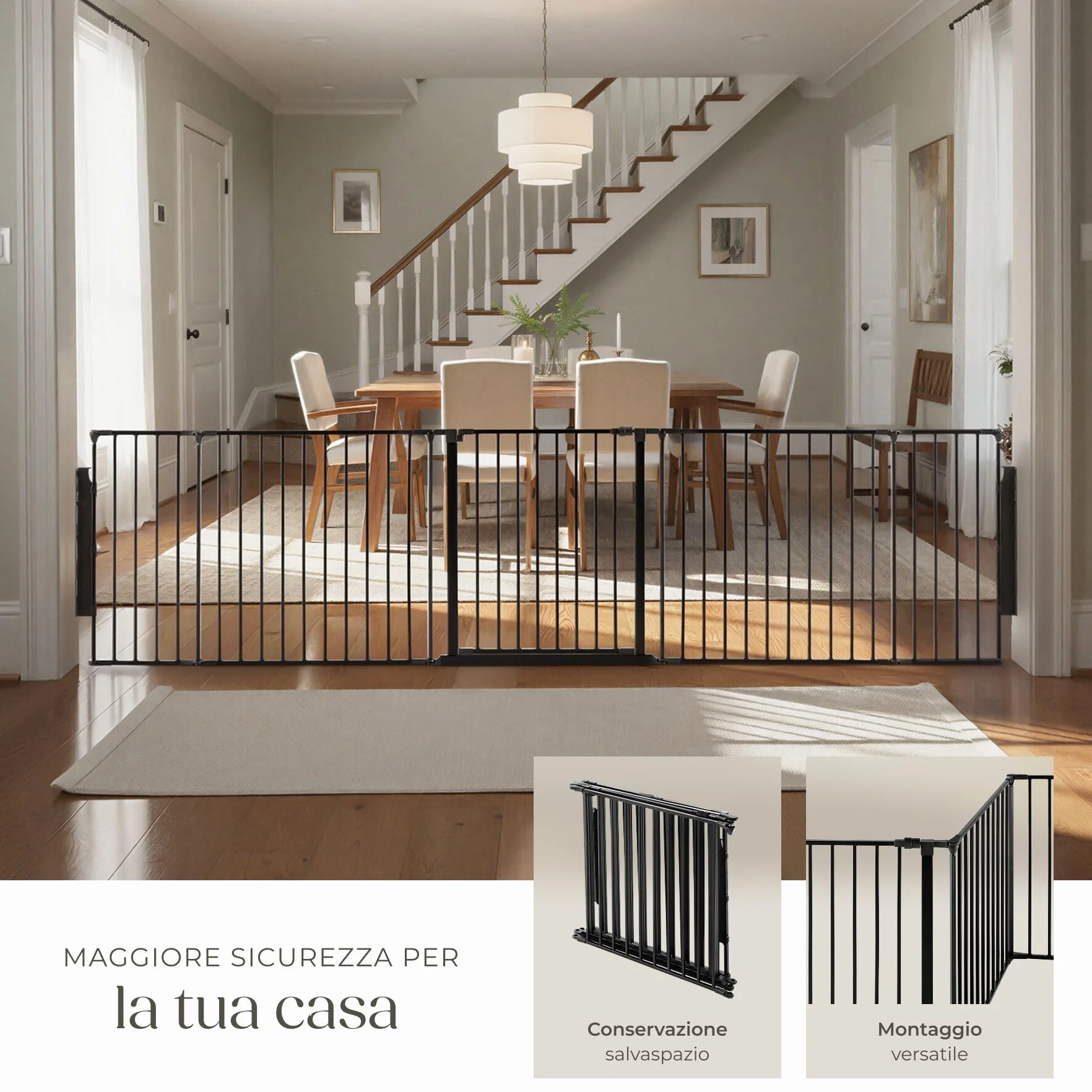 tectake®, Barriera Protettiva per Camino per Bambini, 290 cm, Sistema di Chiusura a Livelli, Costruzione Robusta in Acciaio, Modulare e Flessibile, Cancelletto per Scale e Corridoi