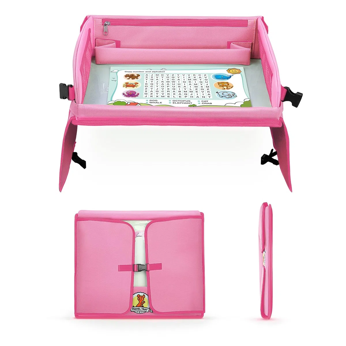 lenbest Vassoio da viaggio, Apprendimento al coperto Gioco educativo Gioco da tavolo con piano cancellabile a secco - 6 penne e 5 carte da disegno - Vassoio multifunzione per ragazze maschi (Rosa)