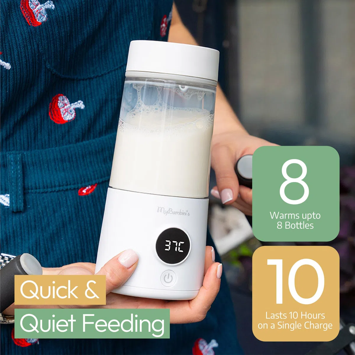 Scaldabiberon thermos di MyBambini scaldabiberon thermos per bambini in viaggio, scaldabiberon ricaricabile, riscaldamento rapido, 4 impostazioni di temperatura, riscalda fino a 8 biberon