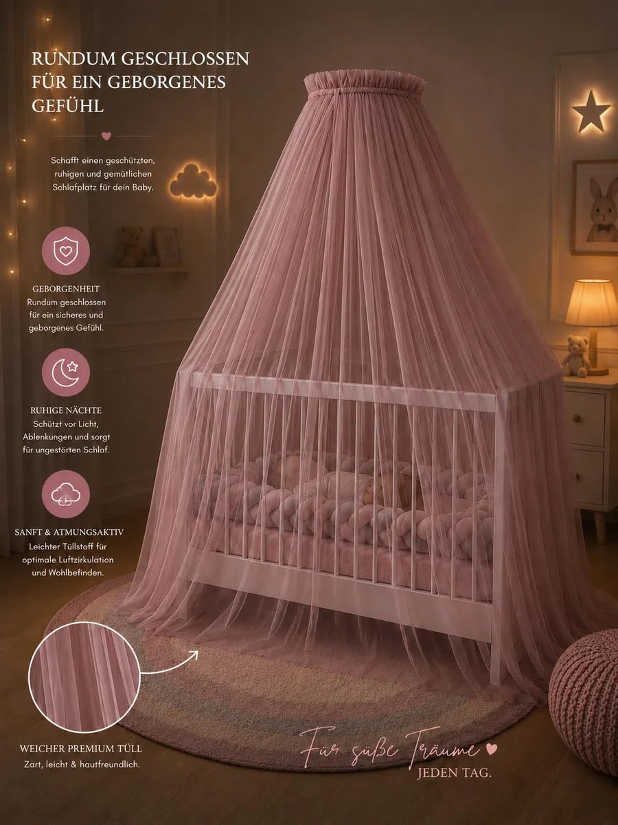 Baby Fancyroom Tenda per Letto da Bambino, Zanzariera, Decorazione per Camera, Baldacchino in Tulle di Qualità Superiore Vecchio Rosa