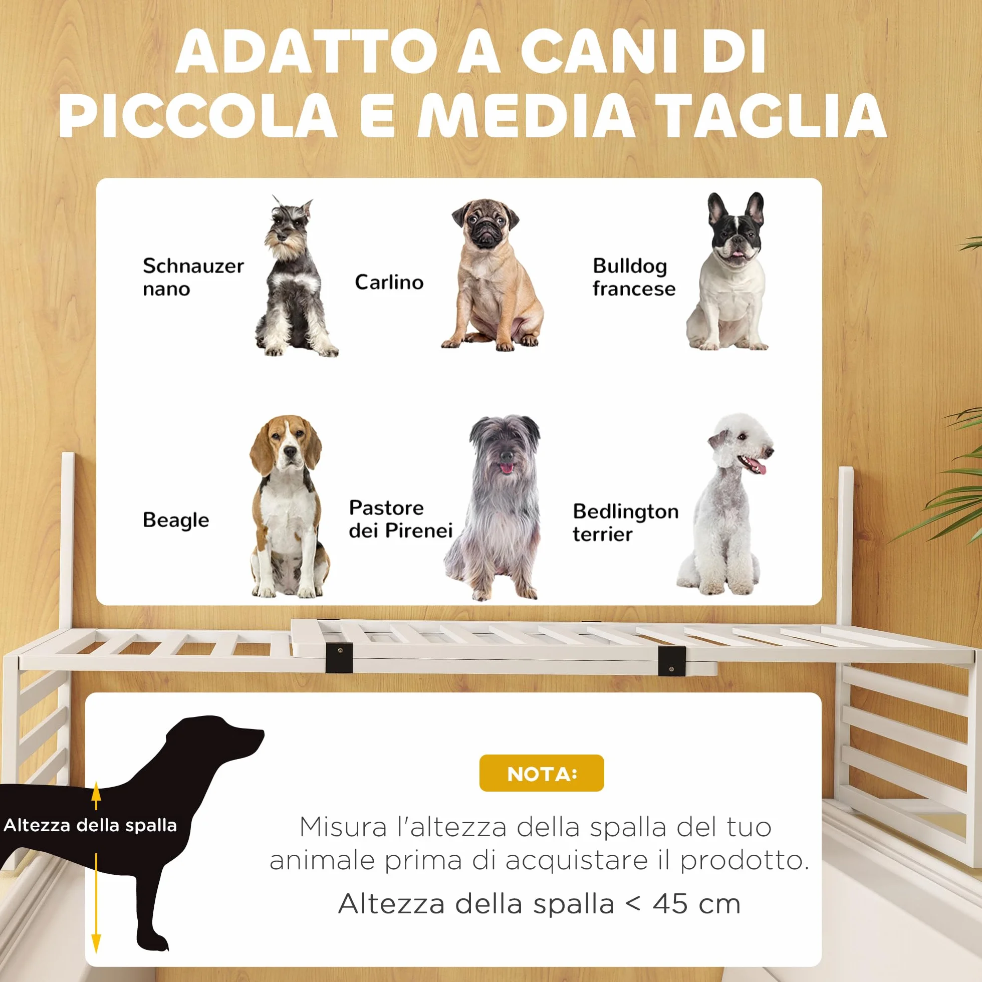 PawHut Cancelletto per Cani di Sicurezza Estensibile 102-183 cm con 2 Supporti Rimovibili, Pannelli Laterali, Cancellino in Legno per Cani Piccola e Media, Barriera Protettiva per Scale