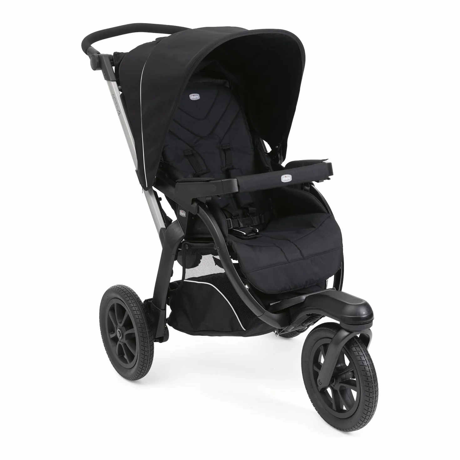Passeggino Activ3 Con 3 Ruote, Funzionale e Facile da Guidare Su Tutti i Terreni, Seduta Ampia, Schienale Reclinabile, Chiusura Pratica e Veloce, Ammortizzatori Regolabili, 0 Mesi+, Ebony