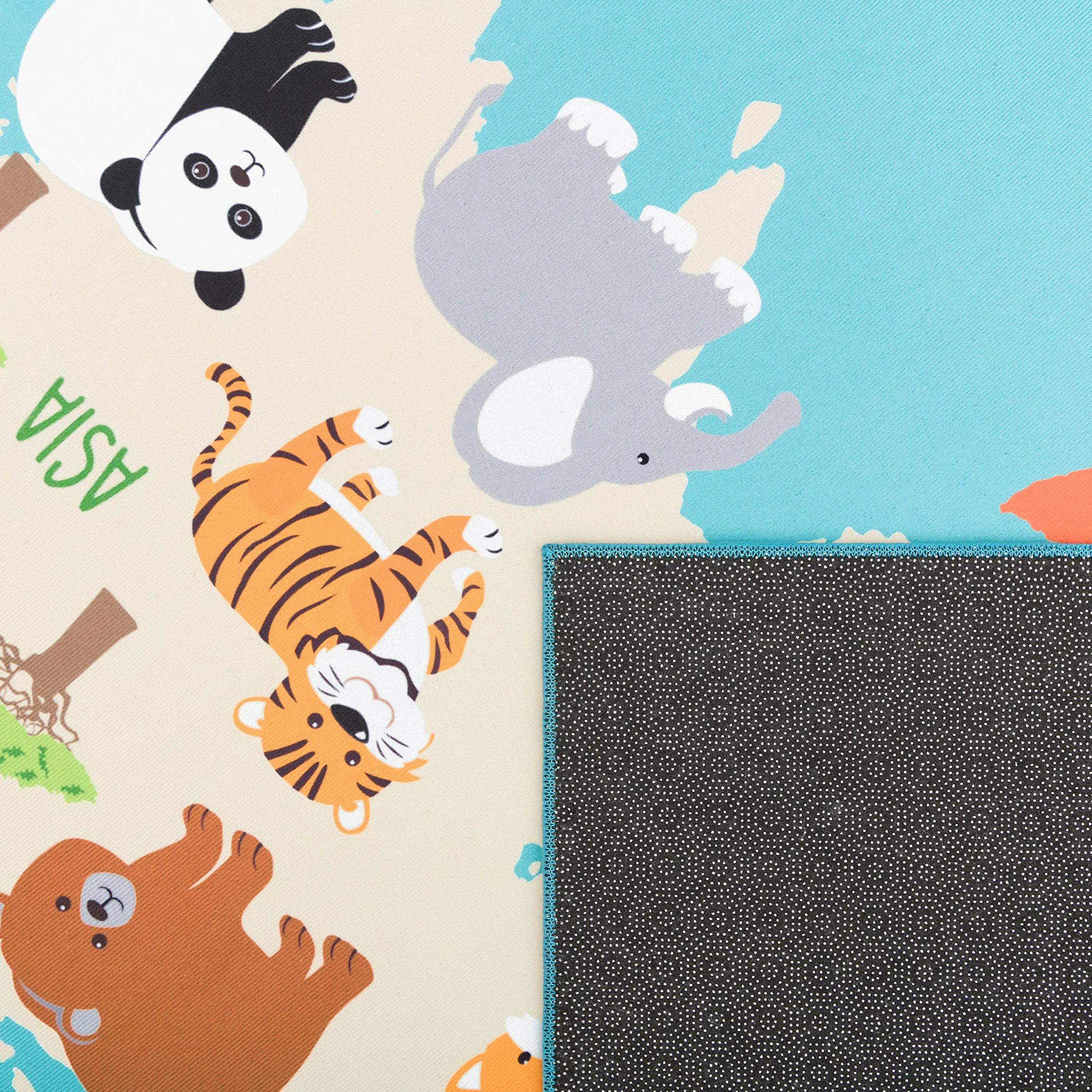 Paco Home Tappeto per bambini, Tappeto da gioco per le camere dei bambini, Mappa del mondo con animali, In verde, Dimensione:100x200 cm